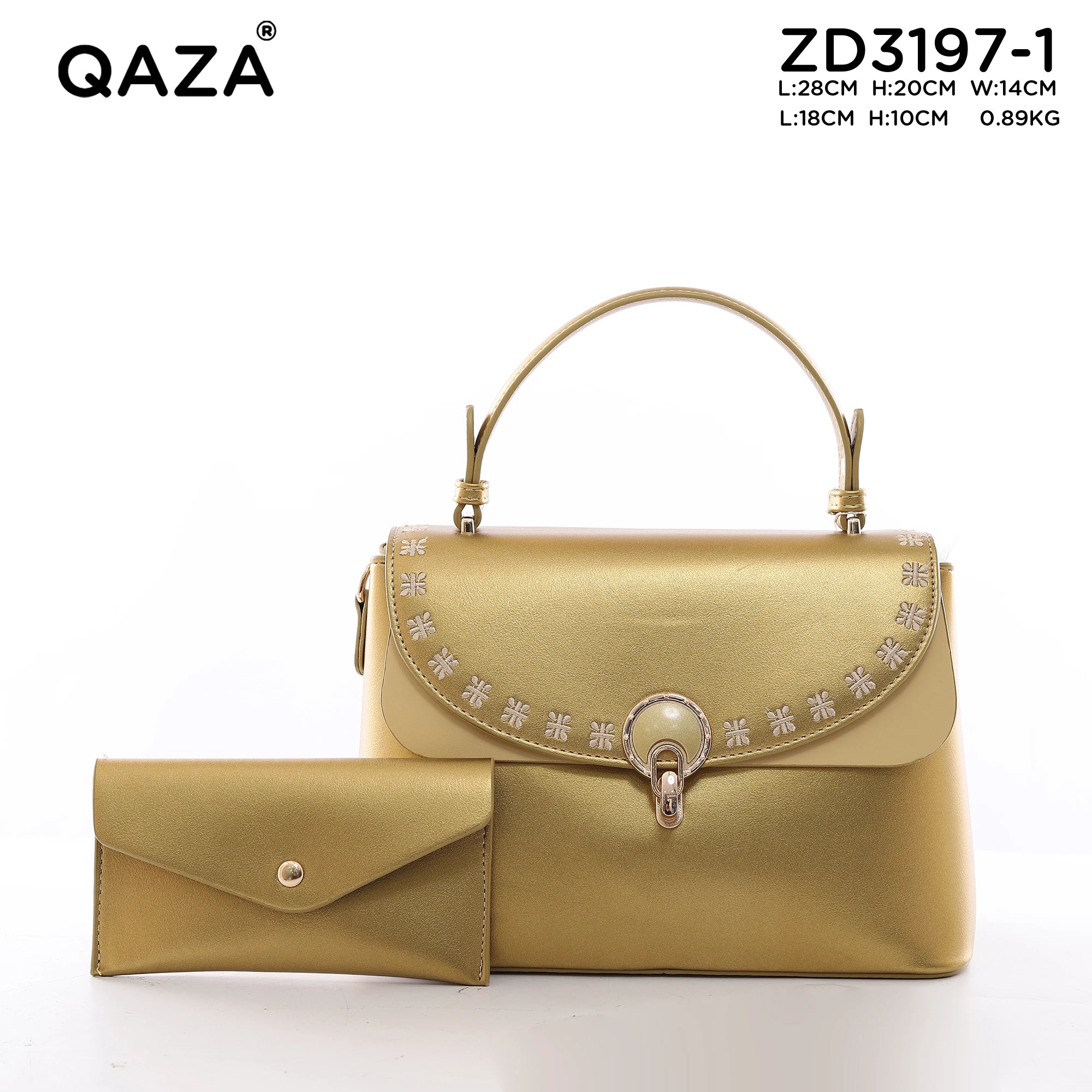 QAZA ZD3197-1 Women PU Leather Embroidery Tote Bag Set