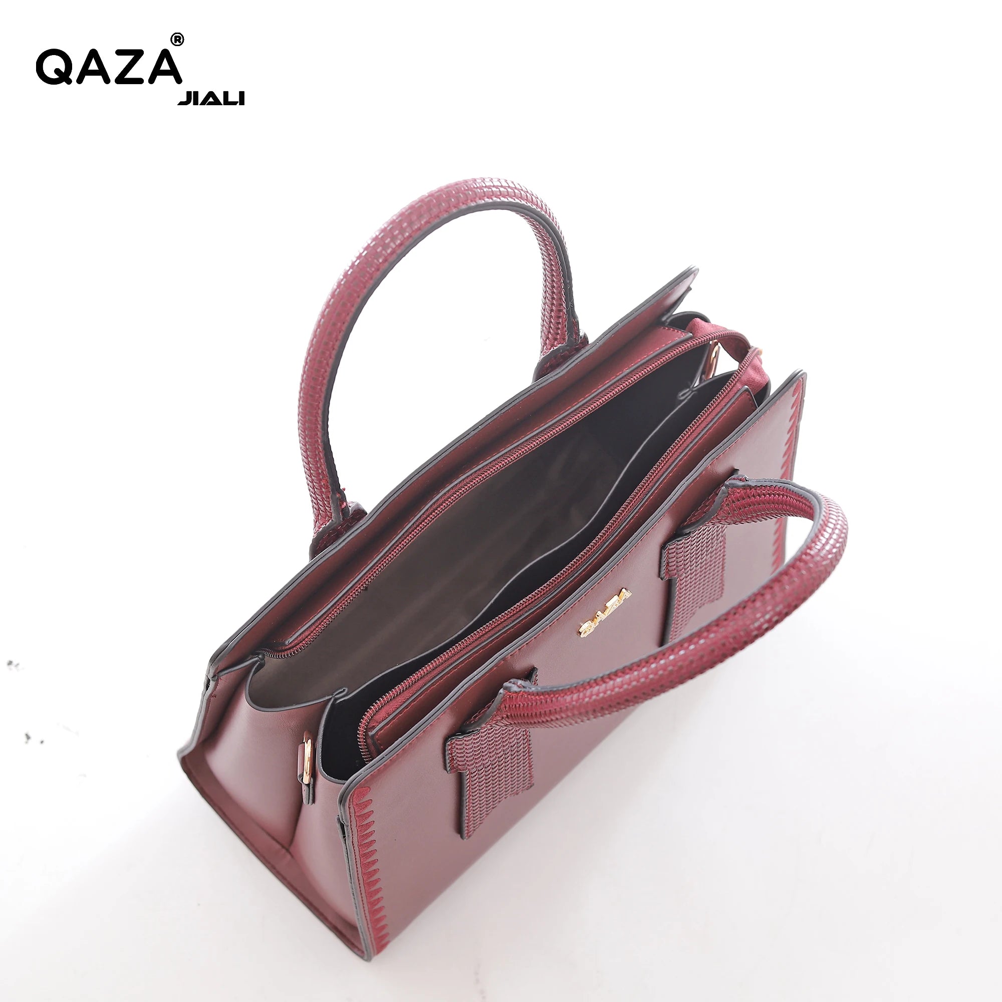 QAZA TR3770 Women PU Leather Saffiano Wavy Edge Tote Bag Set
