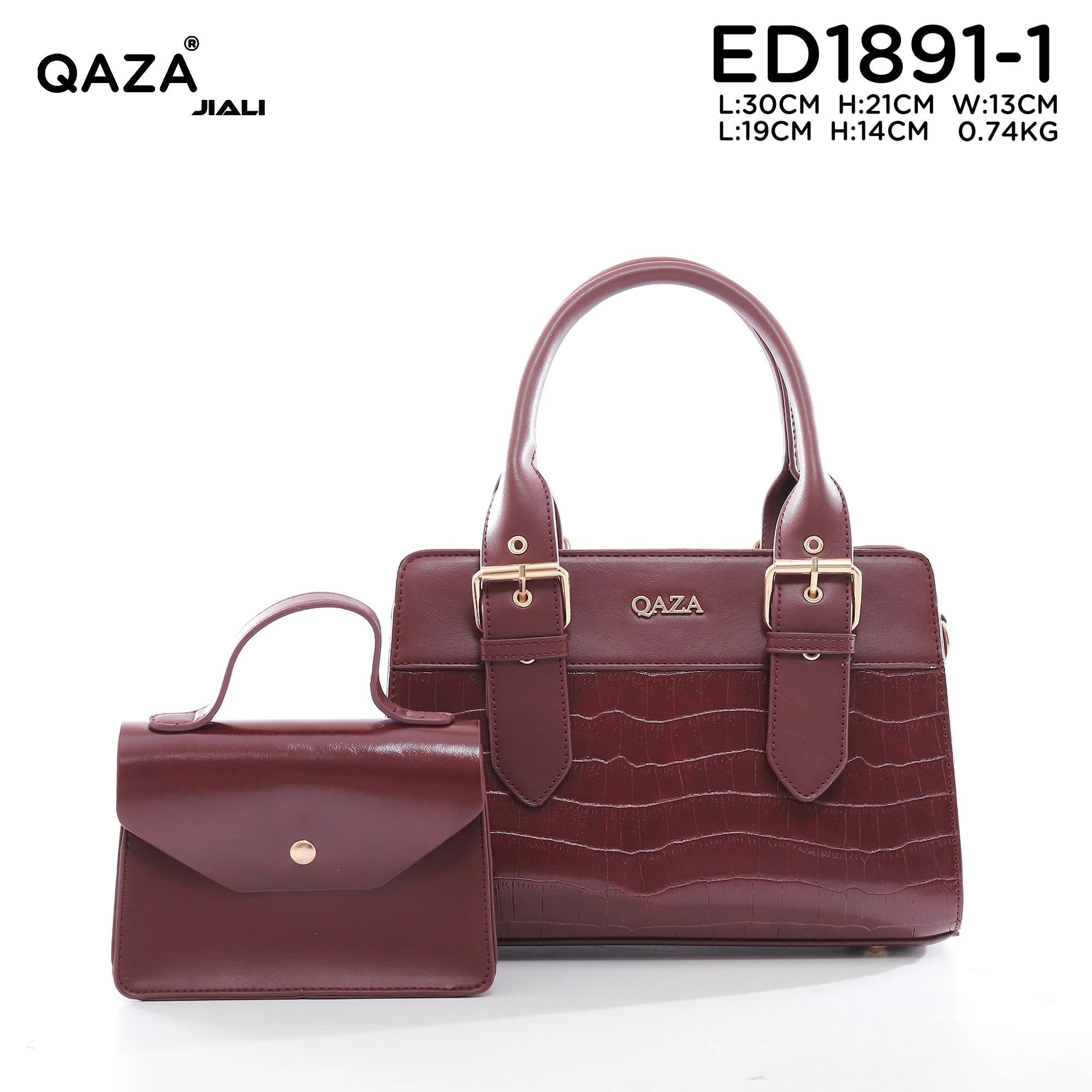 QAZA ED1891-1 Women PU Leather Quilted Tote Handbag Set