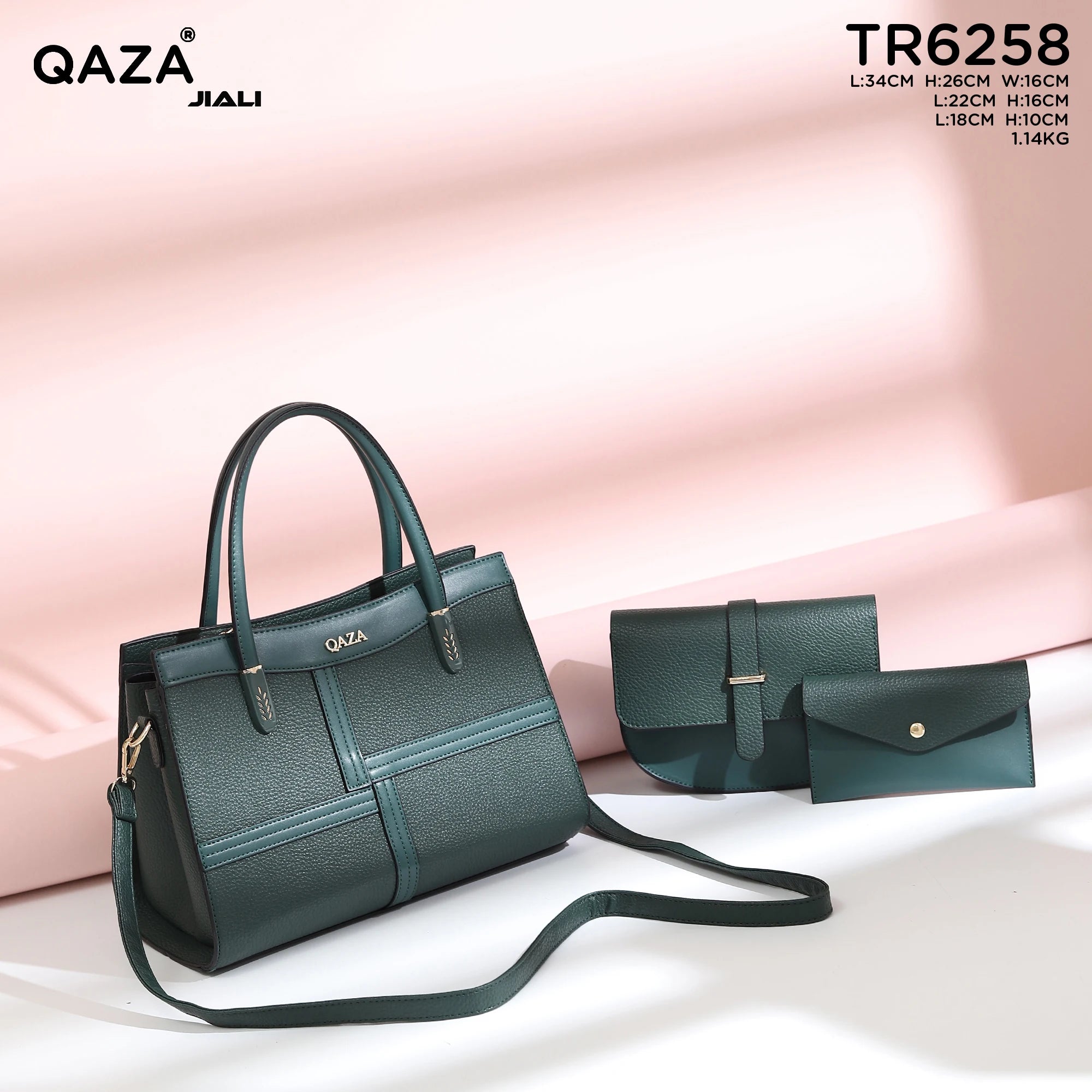 QAZA Women PU Leather Patchwork Color Block Tote Shoulder Handbag Set