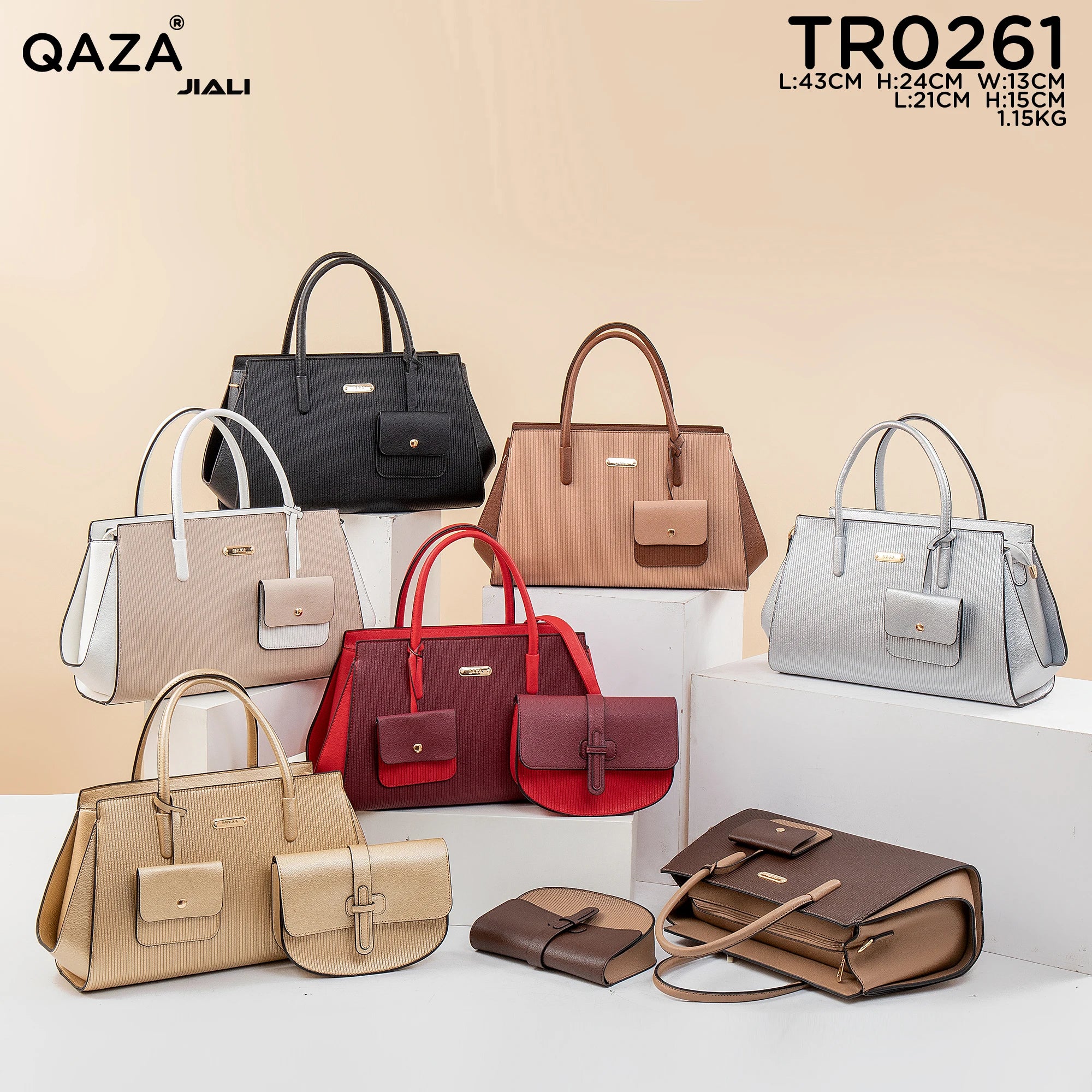 QAZA TR0261 Women PU Leather Crocodile Pattern Tote Bag Set