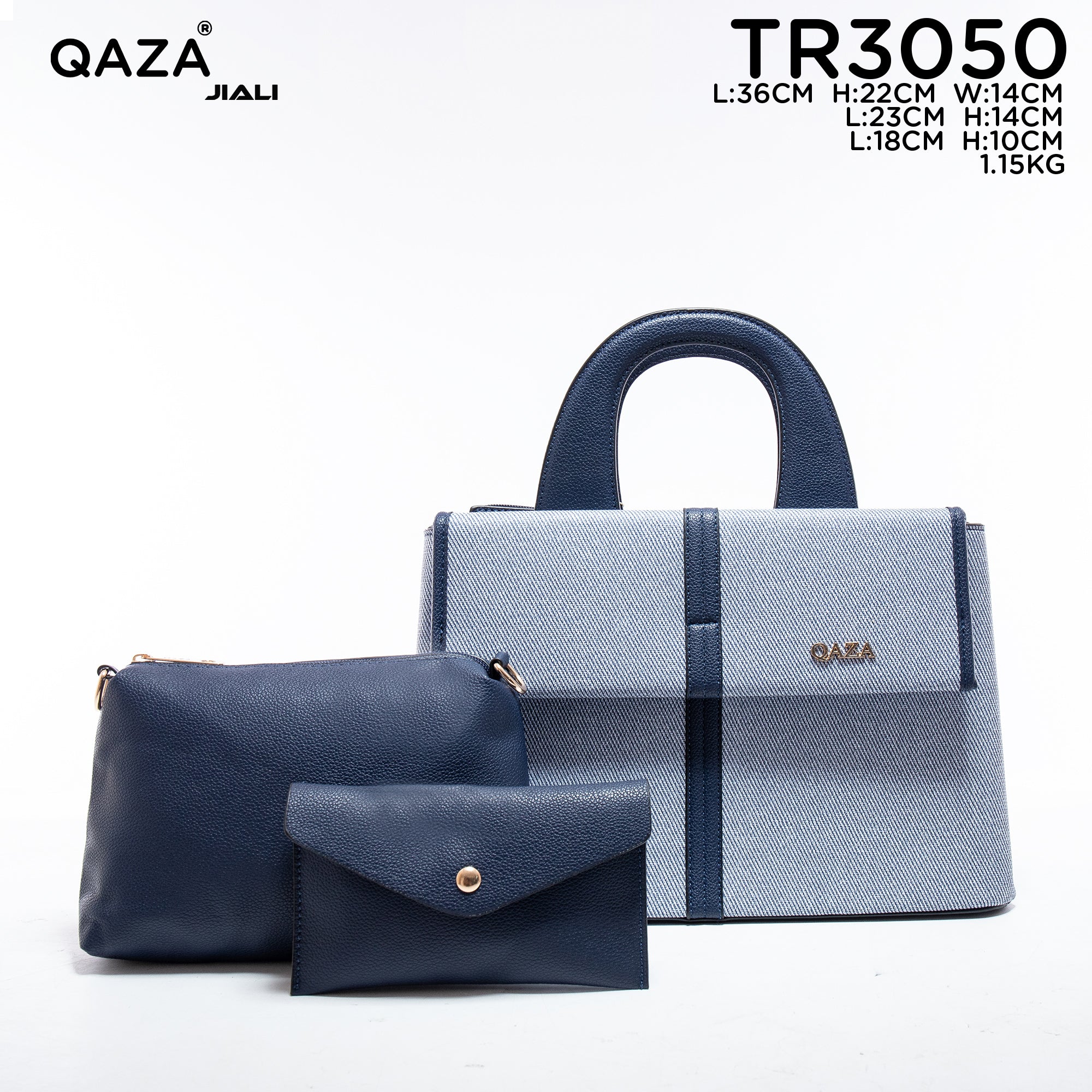 Women PU Leather Canvas Texture 3-in-1 Tote Shoulder Handbag Set