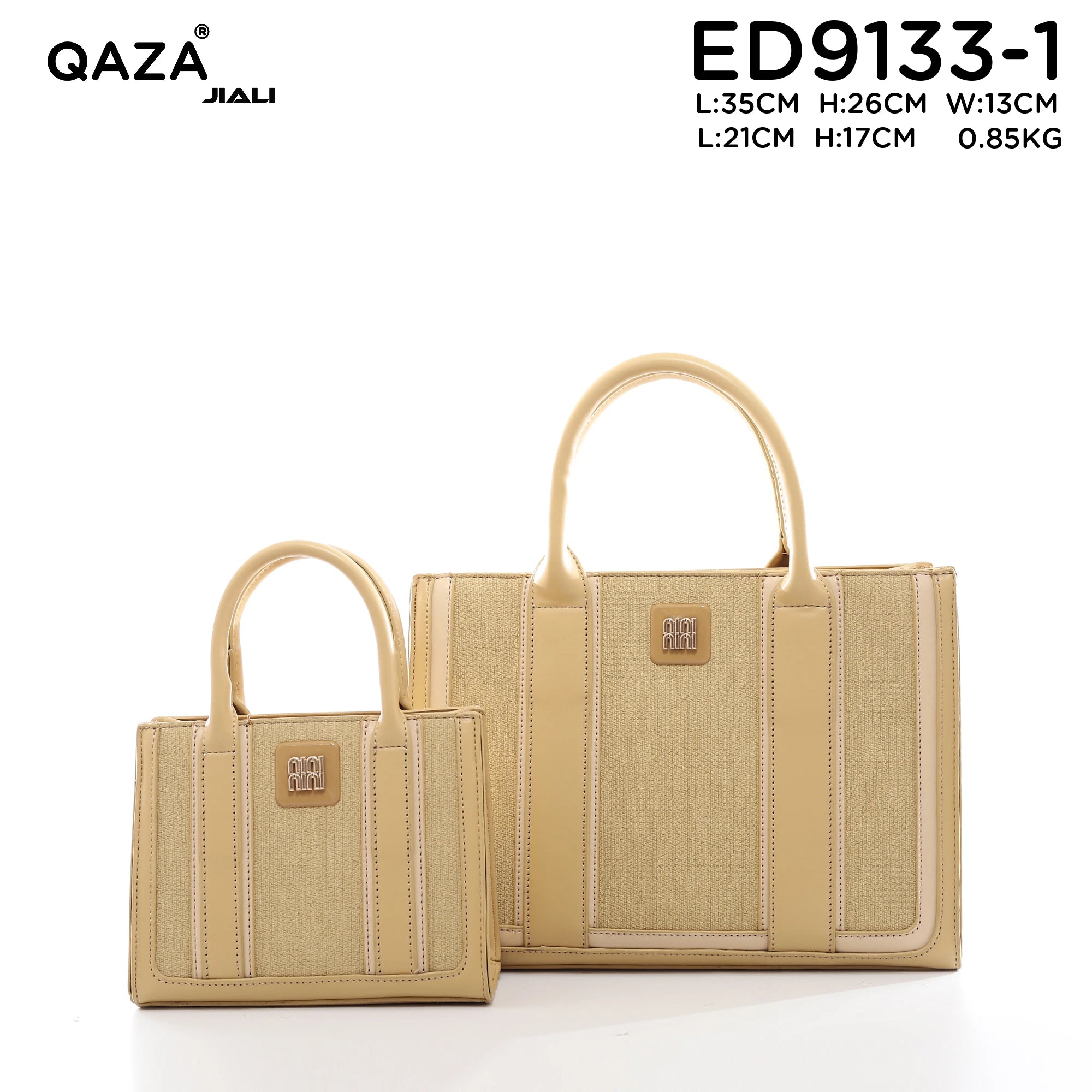 QAZA ED9133-1 Women PU Leather Striped Tote Wallet Handbag Set