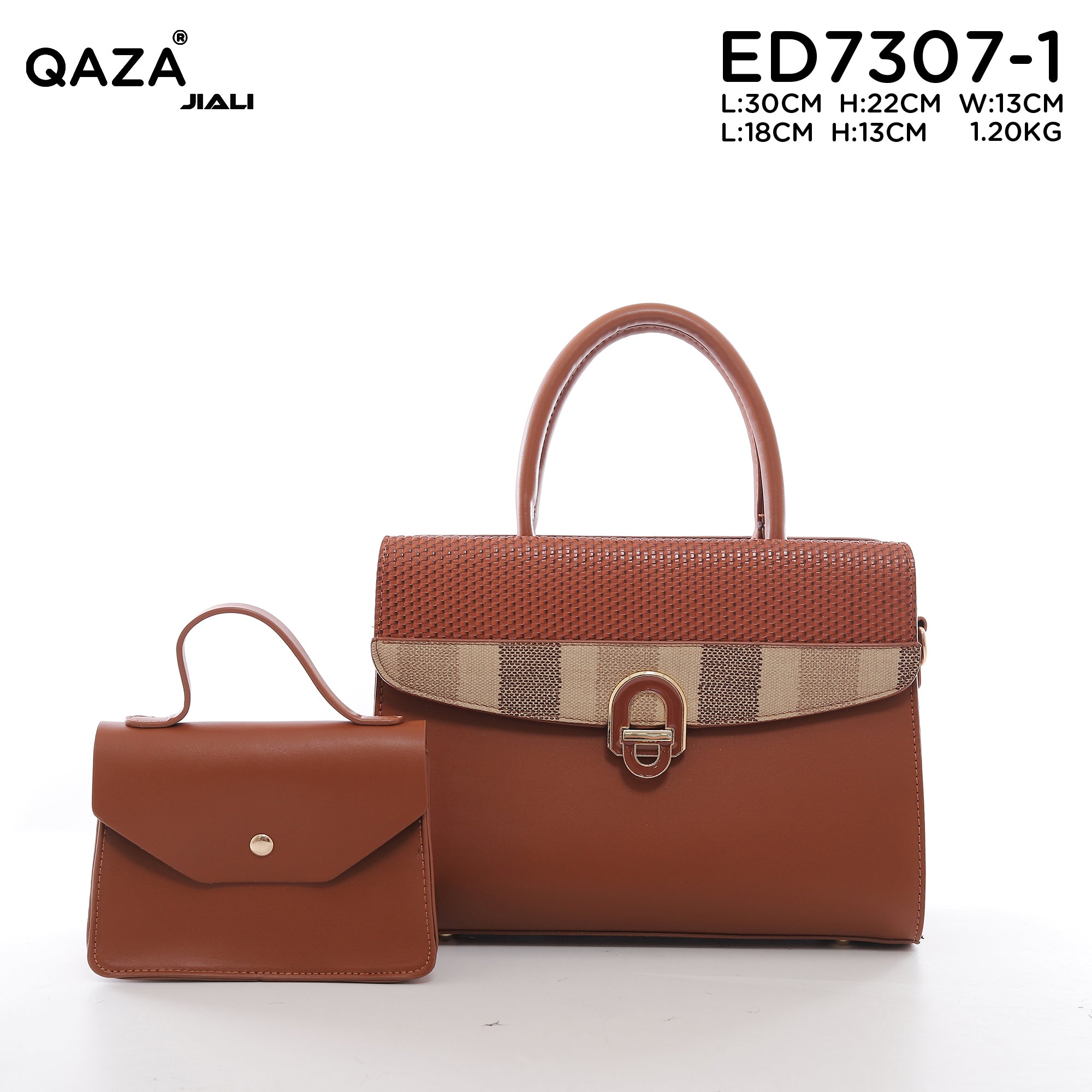 QAZA ED7307-1 Women PU Leather Woven Flap Tote Bag Set