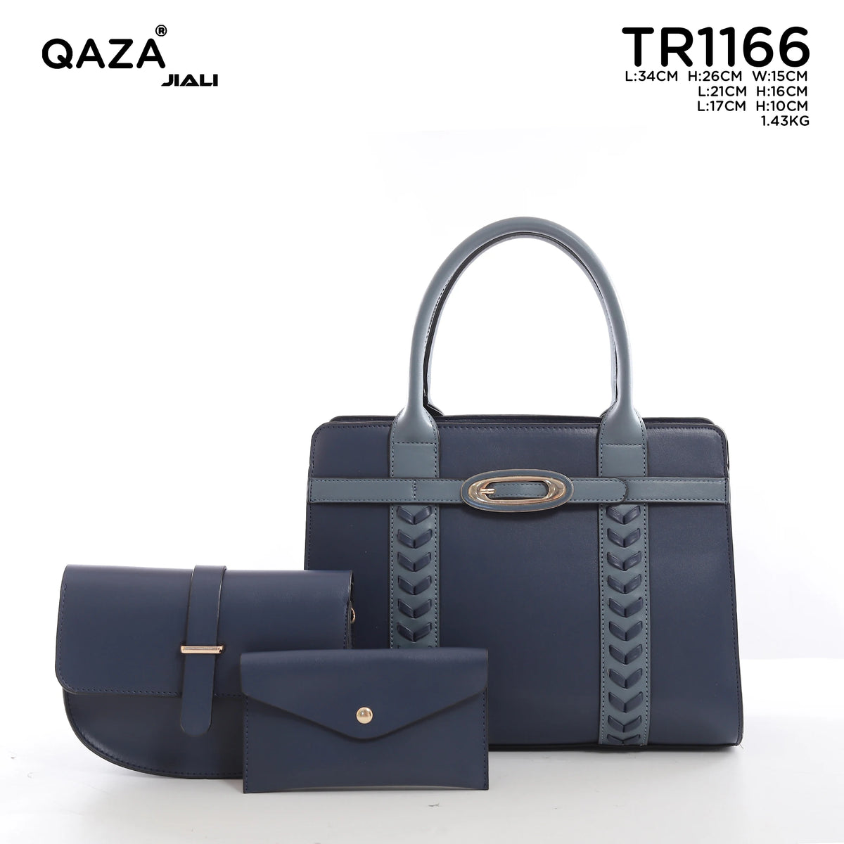 QAZA Women PU Leather 3-in-1 Large Capacity Tote Shoulder Handbag Set