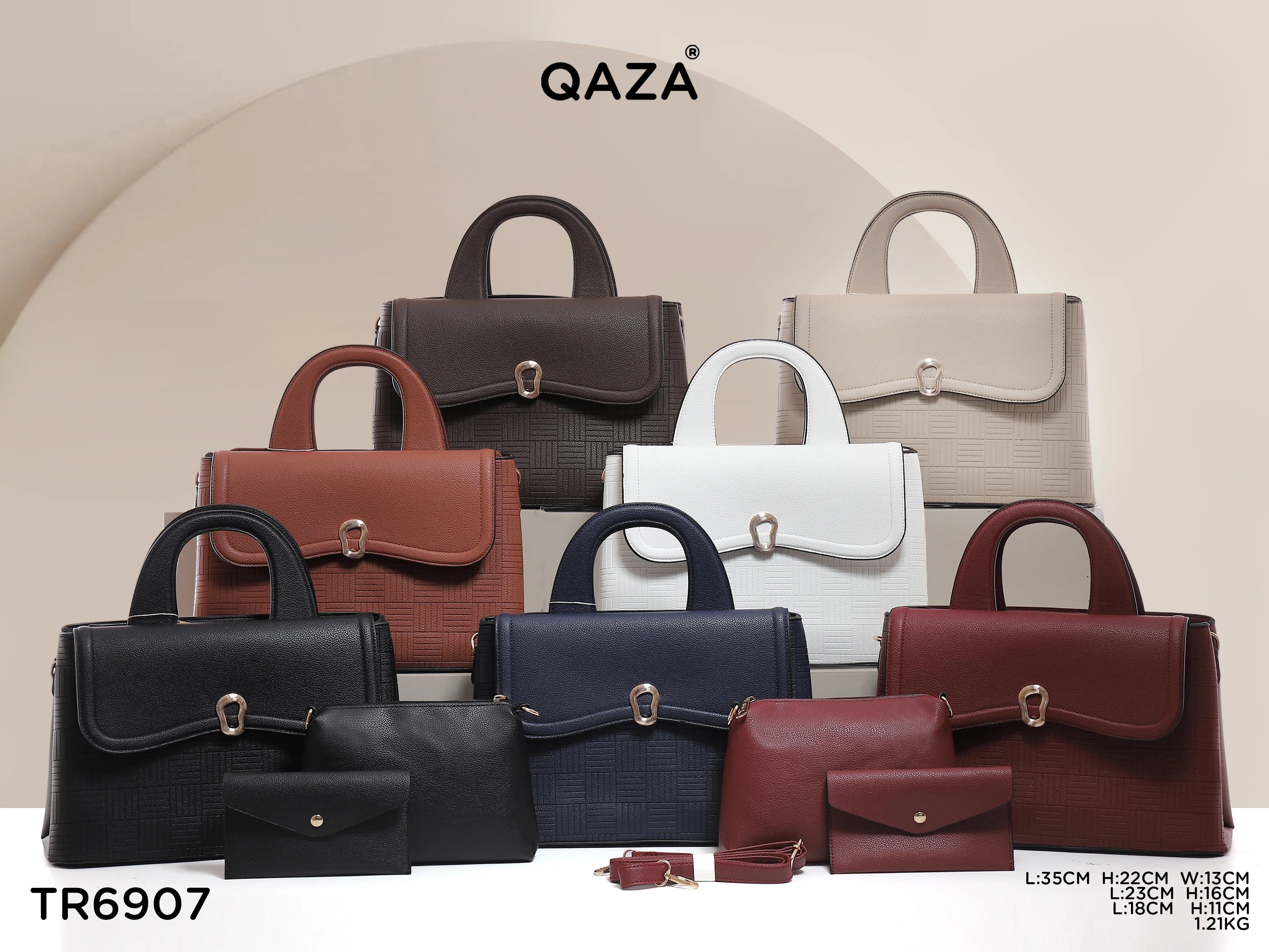 QAZA TR6907 Women PU Leather Crocodile Woven Pattern Tote Bag Set