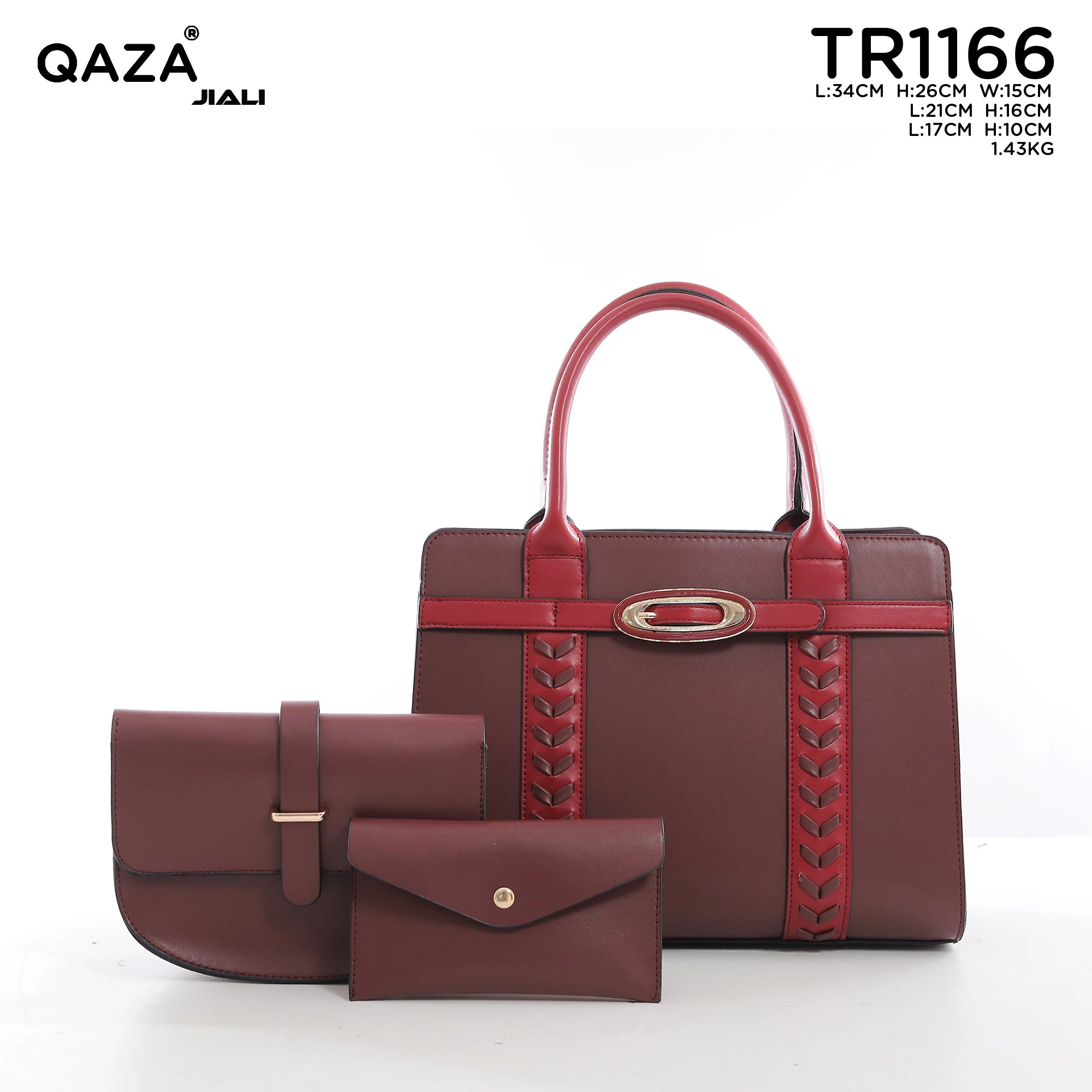 QAZA Women PU Leather 3-in-1 Large Capacity Tote Shoulder Handbag Set