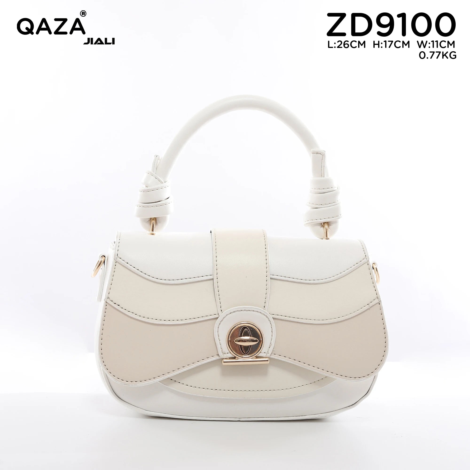 QAZA ZD9100 Women PU Leather Color Block Structured Tote Satchel Bag