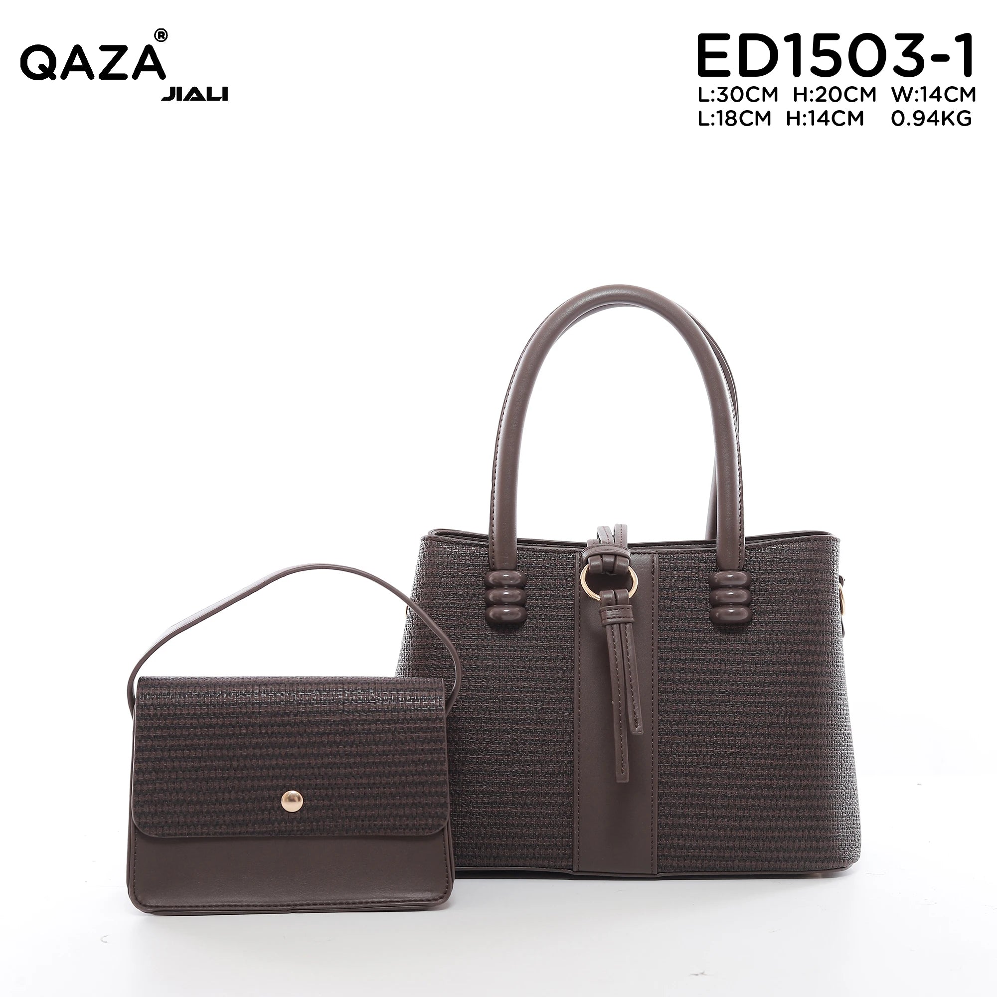 QAZA ED1503-1 Women PU Leather Knitted Style Tote Handbag Set