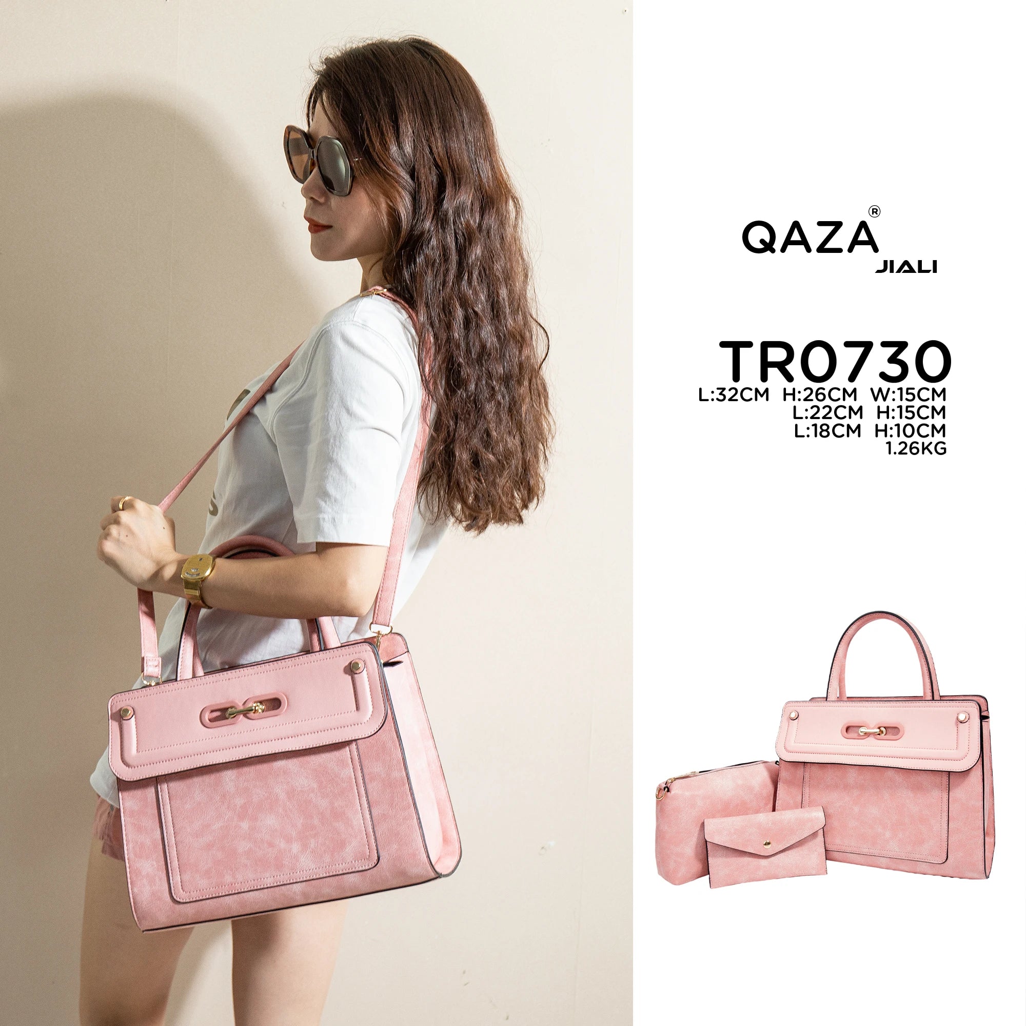 QAZA TR0730 Women PU Leather Crocodile Marble Pattern Tote Bag Set
