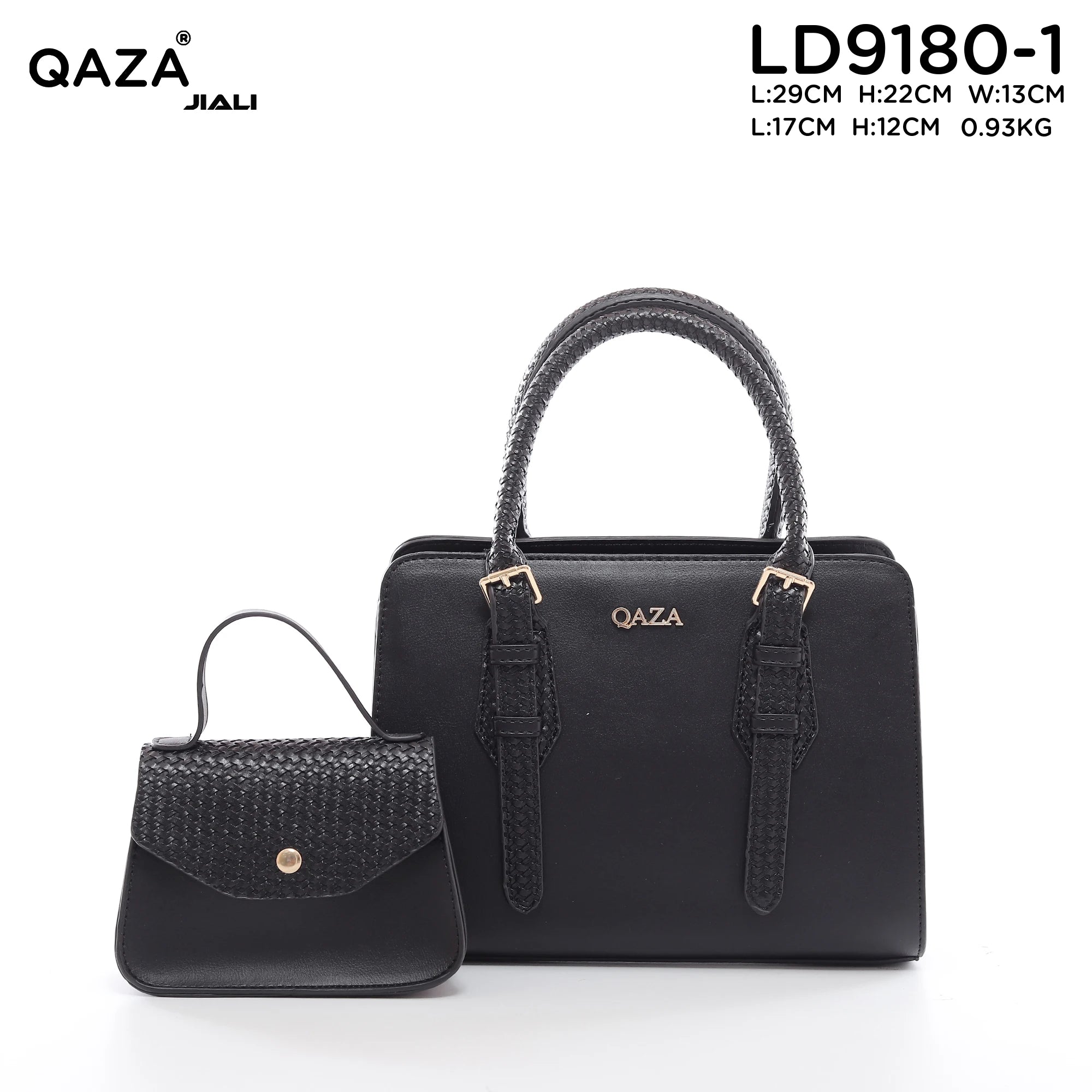 QAZA LD9180-1 Women PU Leather Woven Handle Top Handle Shoulder Bag with Coin Purse