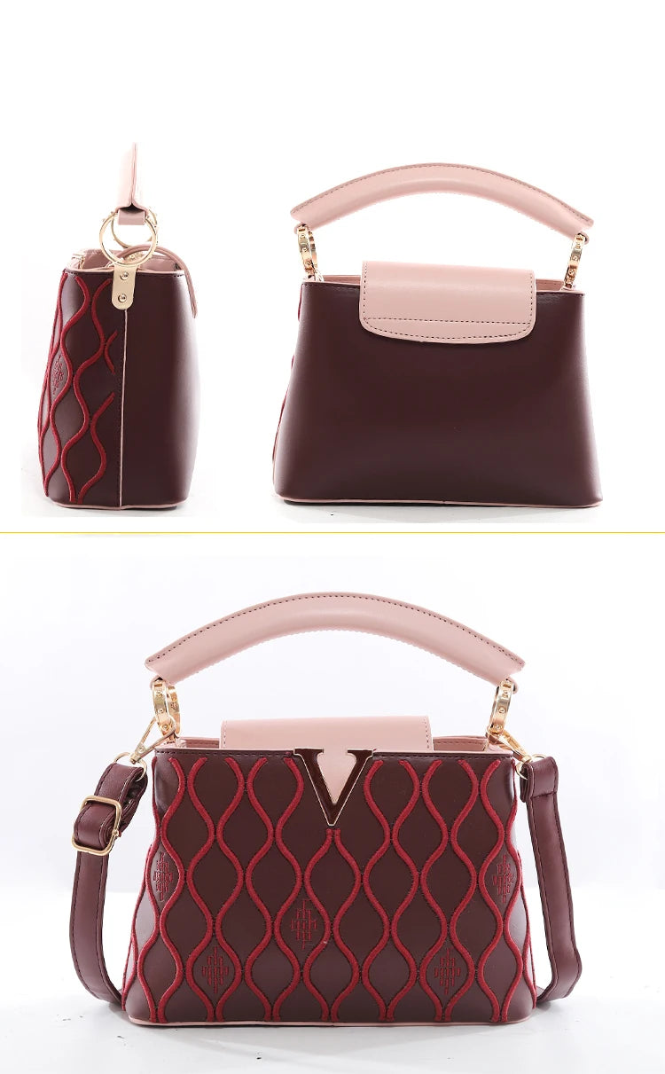 Women PU Leather V Buckle Small Square Crossbody Handbag