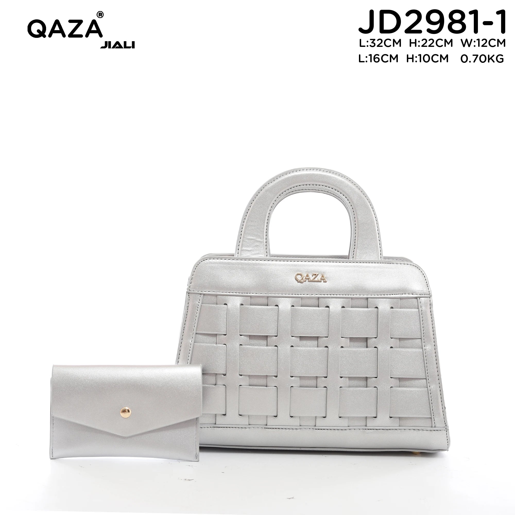 QAZA Women PU Leather Woven Grid 2-in-1 Top Handle Shoulder Crossbody Purse Set