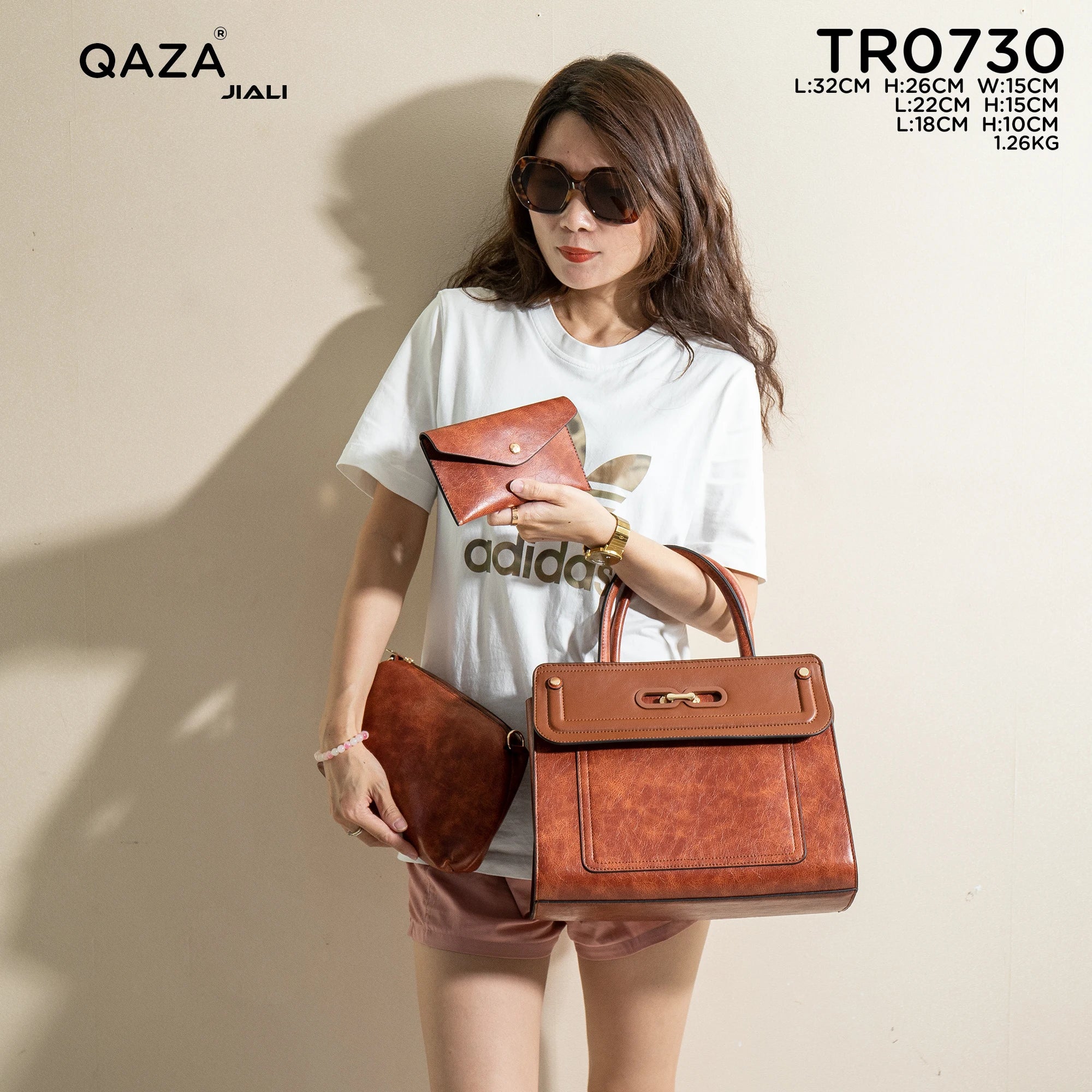 QAZA TR0730 Women PU Leather Crocodile Marble Pattern Tote Bag Set