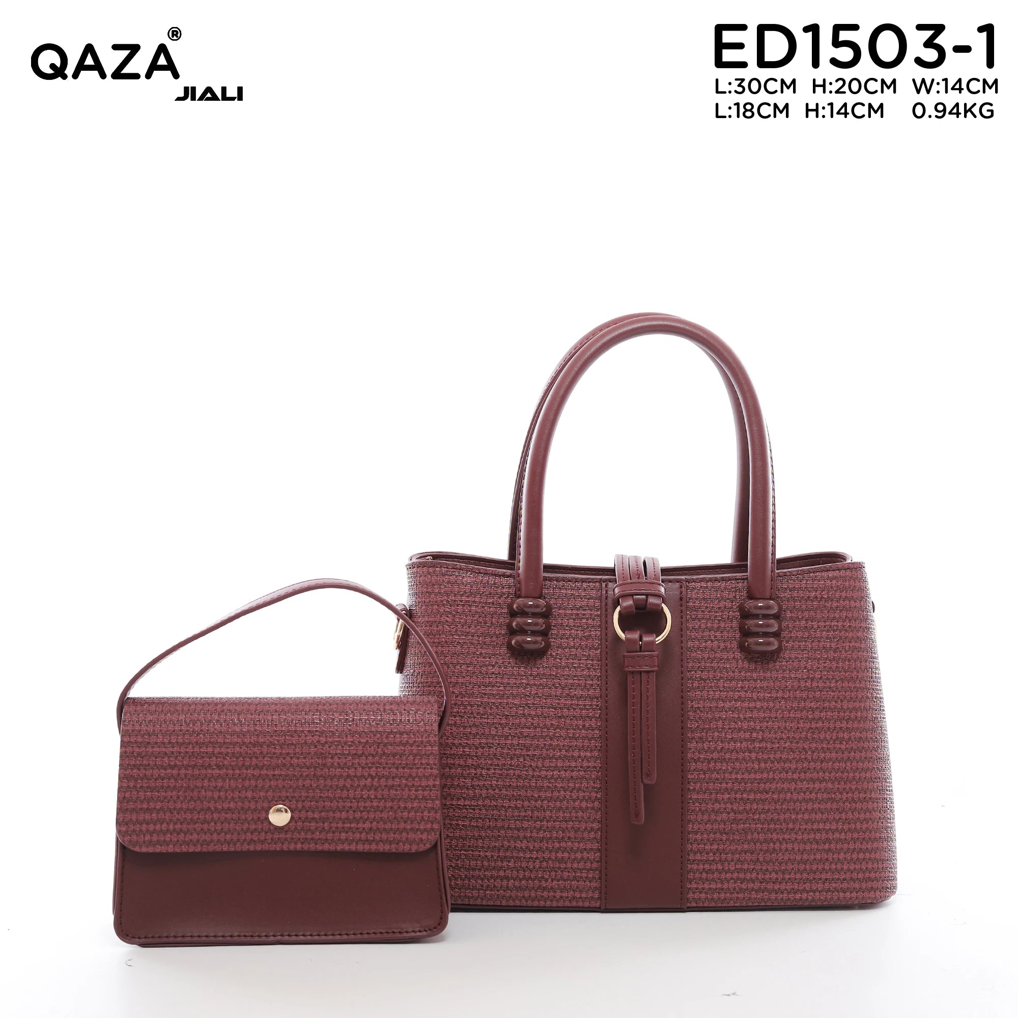QAZA ED1503-1 Women PU Leather Knitted Style Tote Handbag Set
