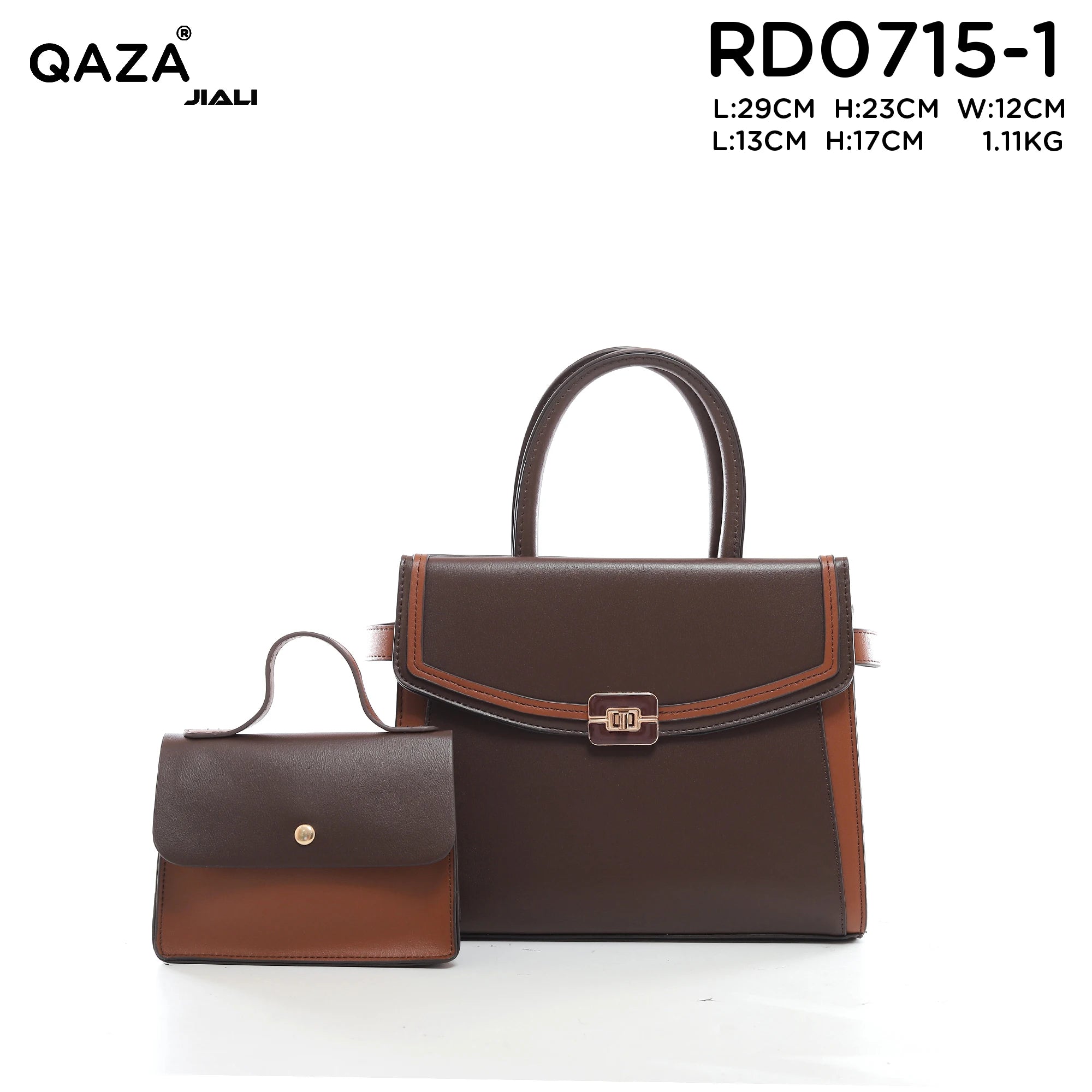 QAZA PD0715-1 Women PU Leather Contrast Trim Tote Bag Set