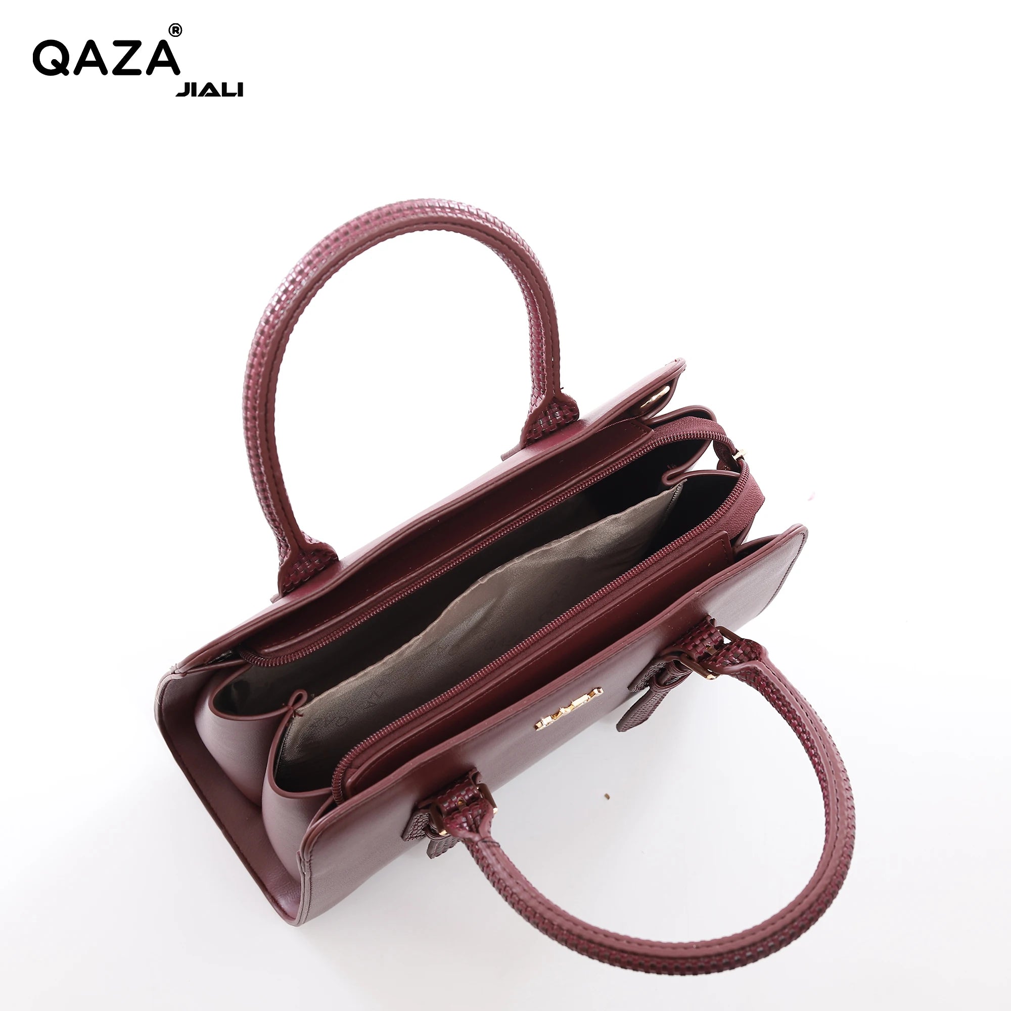 QAZA LD9180-1 Women PU Leather Woven Handle Top Handle Shoulder Bag with Coin Purse