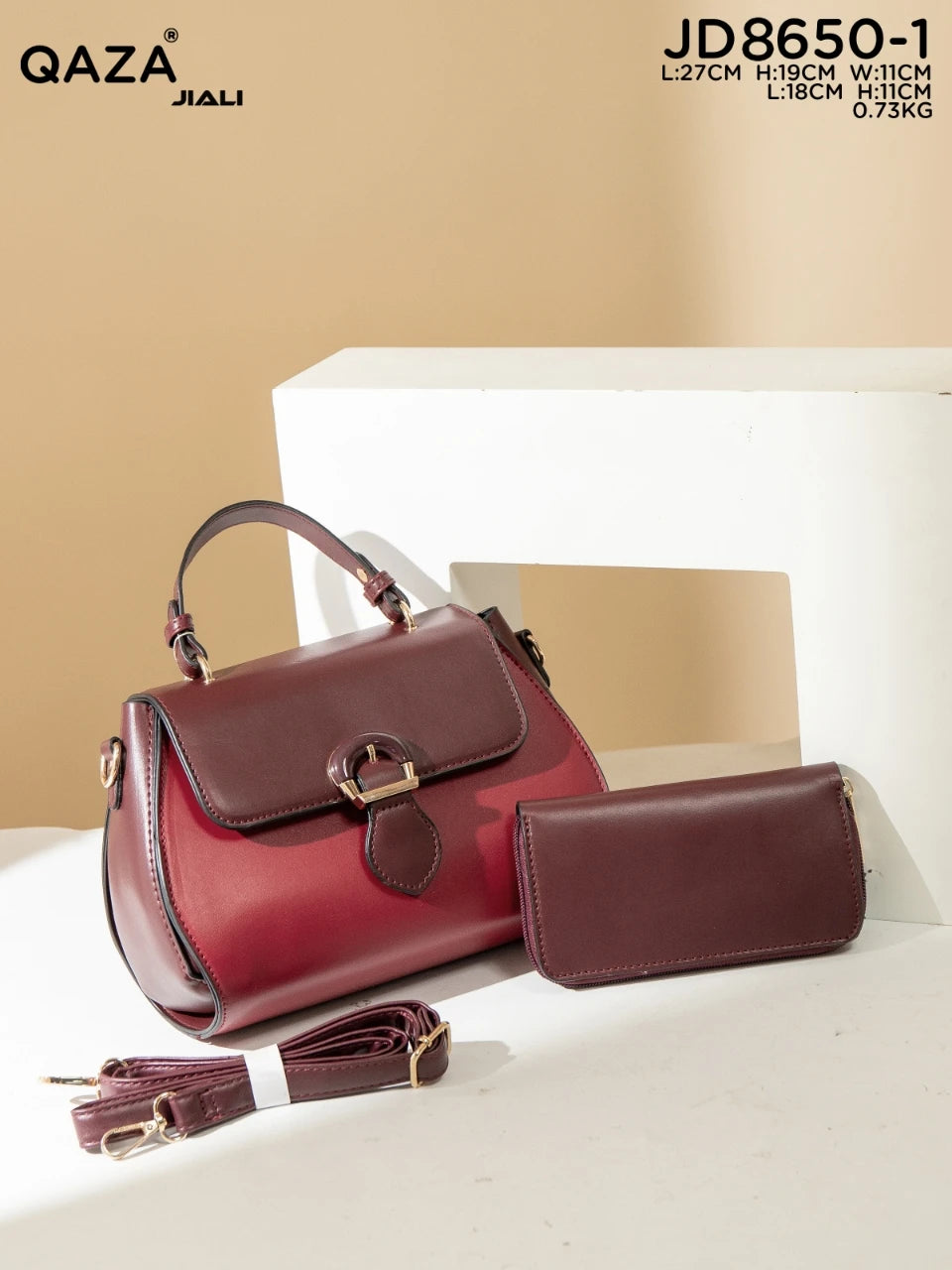 QAZA Women PU Leather 2-in-1 Lightweight Shoulder Messenger Handbag