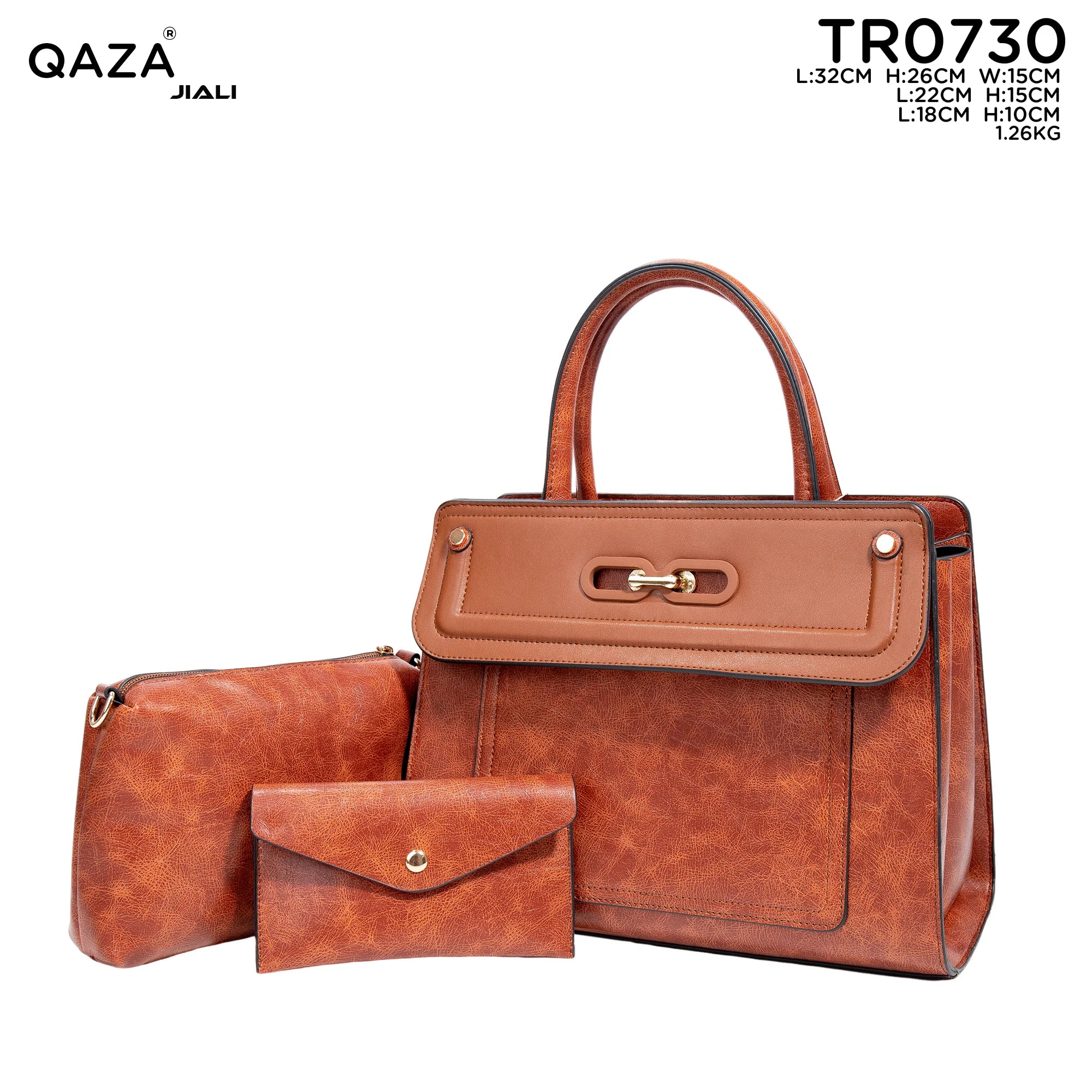 QAZA TR0730 Women PU Leather Crocodile Marble Pattern Tote Bag Set