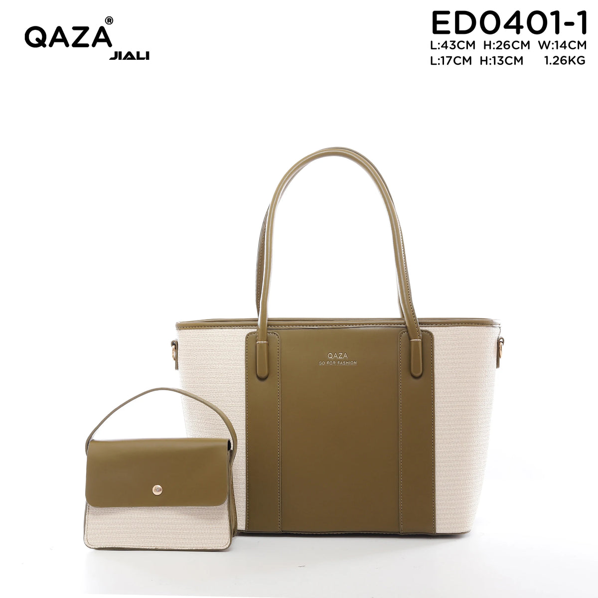 QAZA Women PU Leather Woven Texture 2-in-1 Tote Shoulder Handbag Set