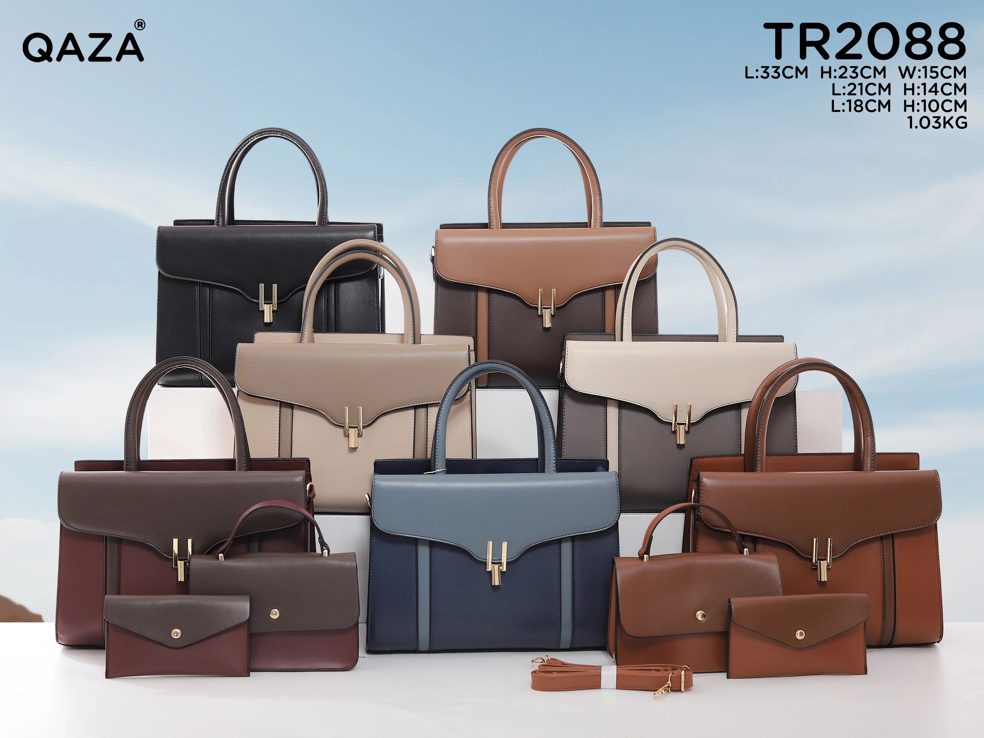 QAZA TR2088 Women PU Leather Crocodile Pattern Tote Bag Set