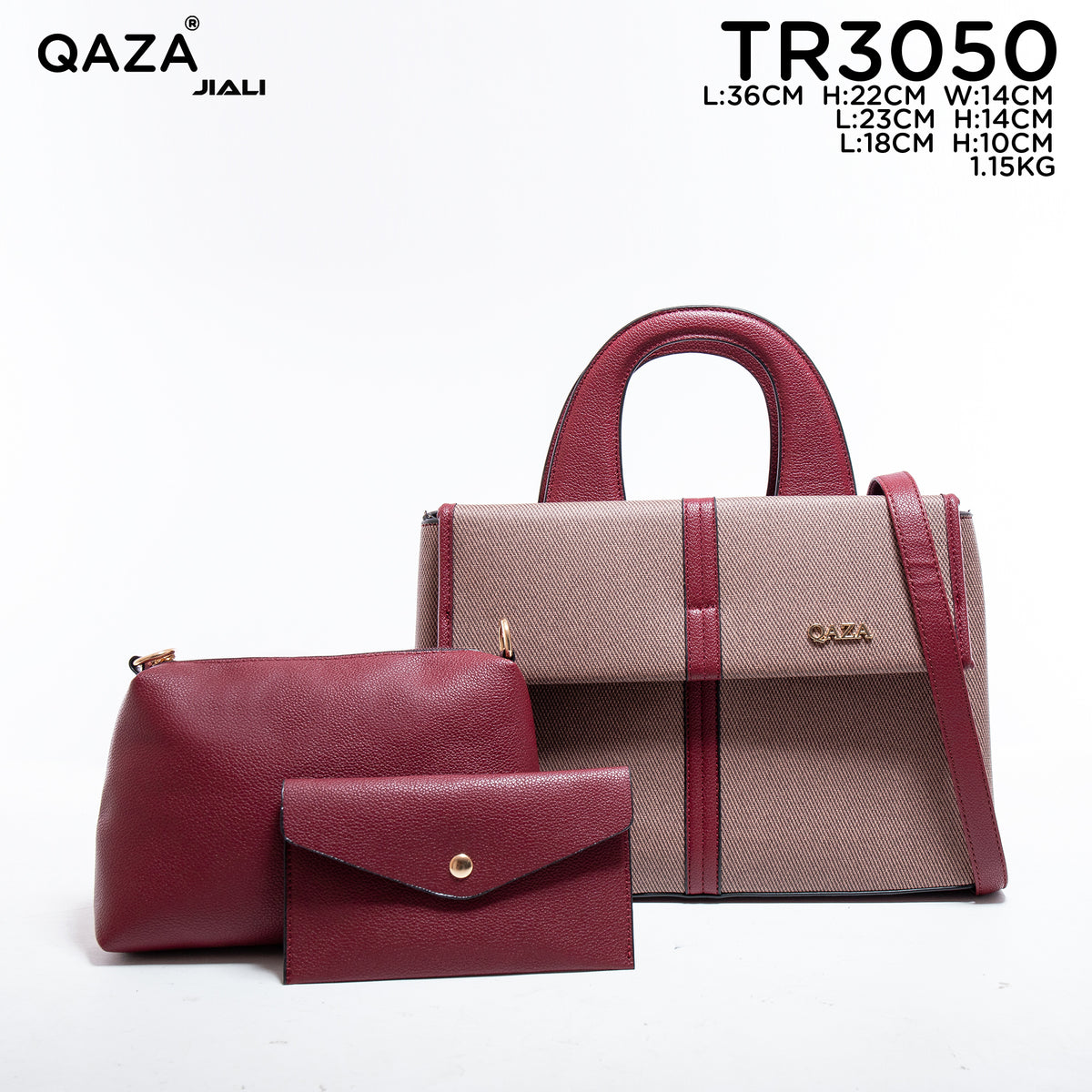 Women PU Leather Canvas Texture 3-in-1 Tote Shoulder Handbag Set