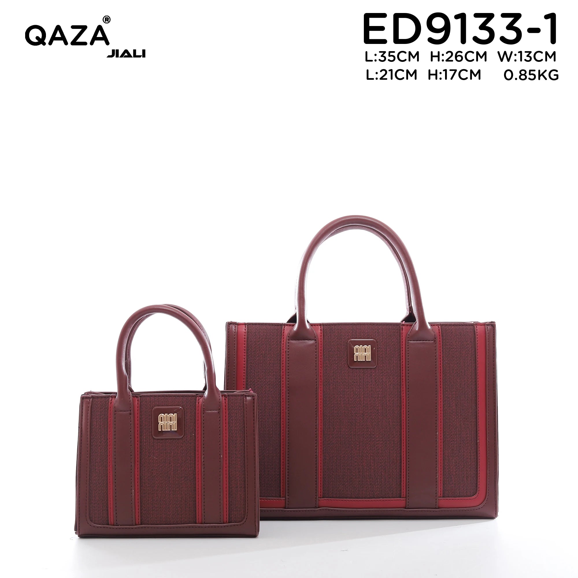 QAZA ED9133-1 Women PU Leather Striped Tote Wallet Handbag Set