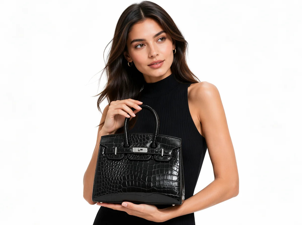 Women PU Leather Croc Embossed Top Handle Shoulder Bag WD3260