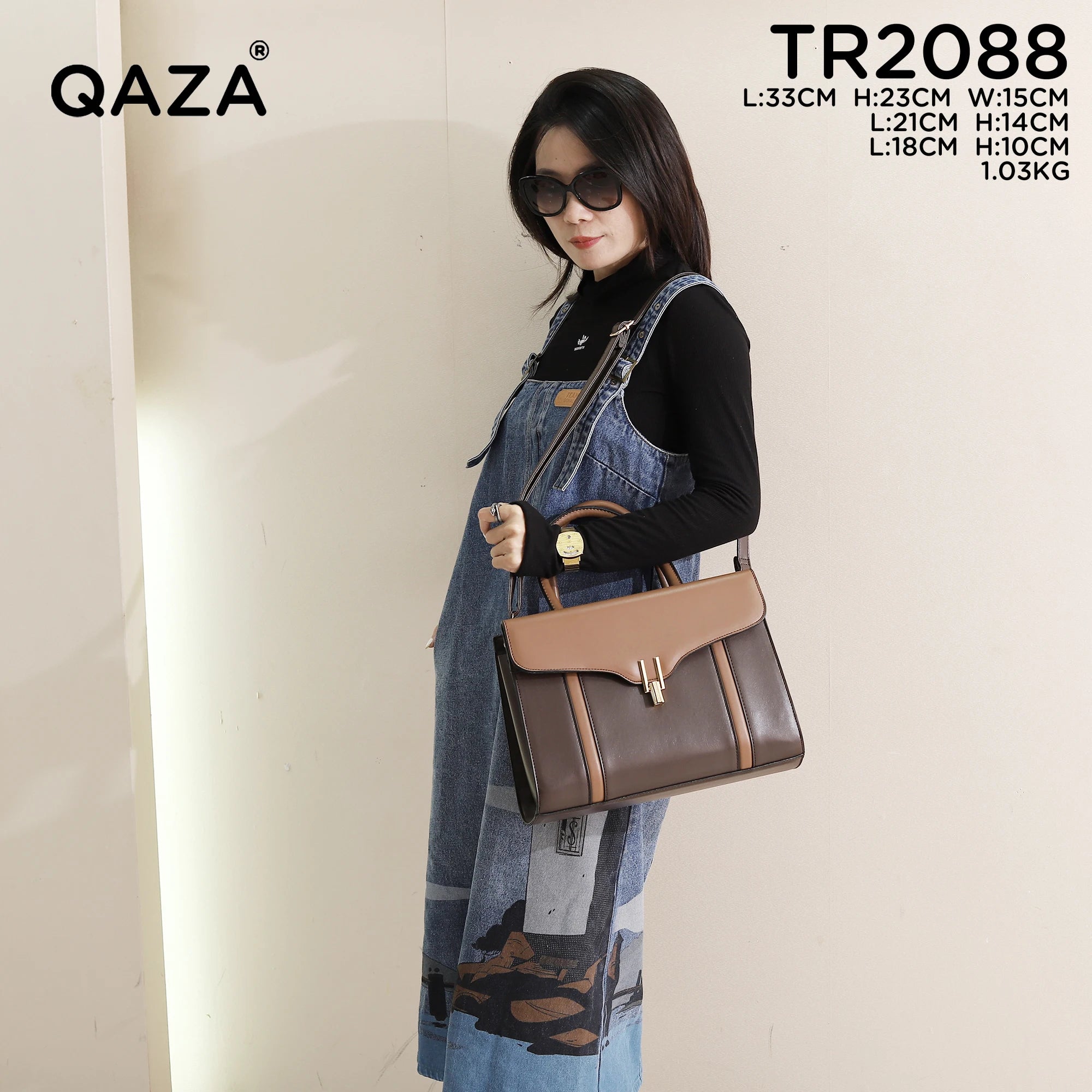 QAZA TR2088 Women PU Leather Crocodile Pattern Tote Bag Set