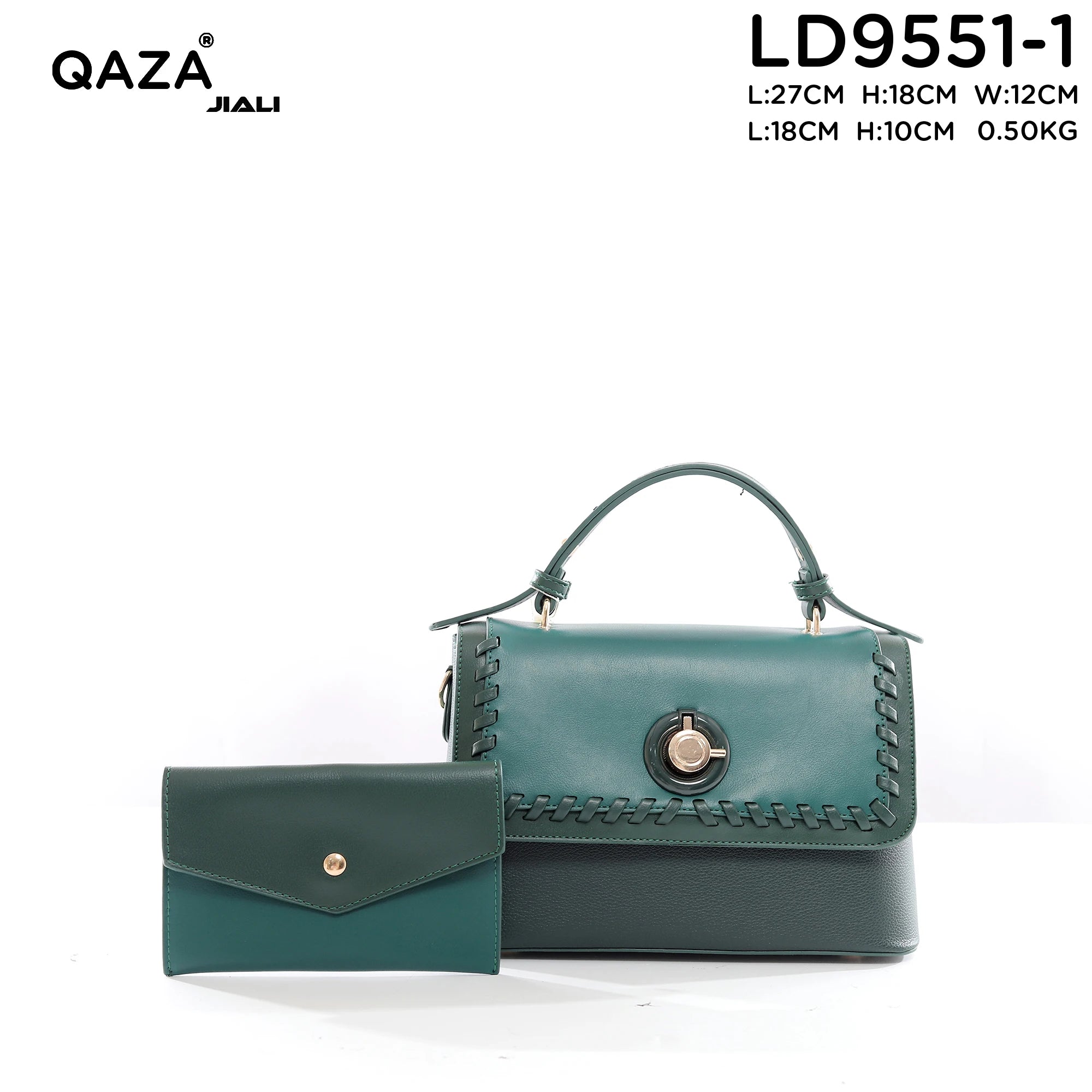 QAZA Women PU Leather Stitched Edge 2-in-1 Tote Shoulder Handbag Set