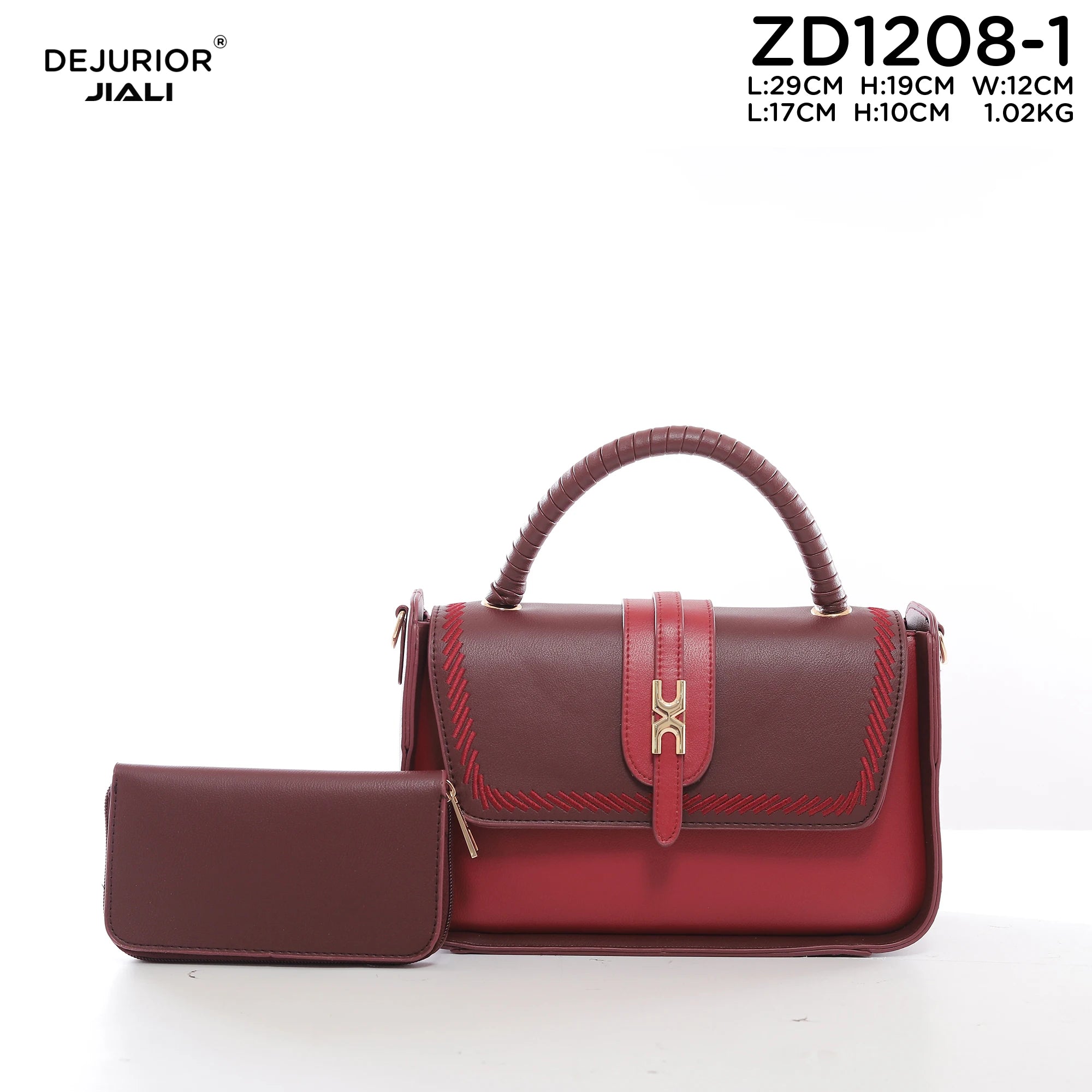 Women PU Leather Vintage Stitch Woven Handle Flip 2-in-1 Tote Work Bag