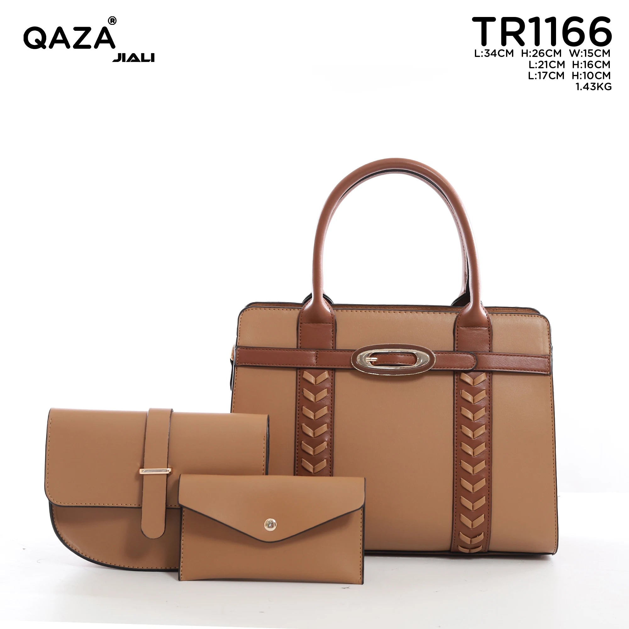 QAZA Women PU Leather 3-in-1 Large Capacity Tote Shoulder Handbag Set