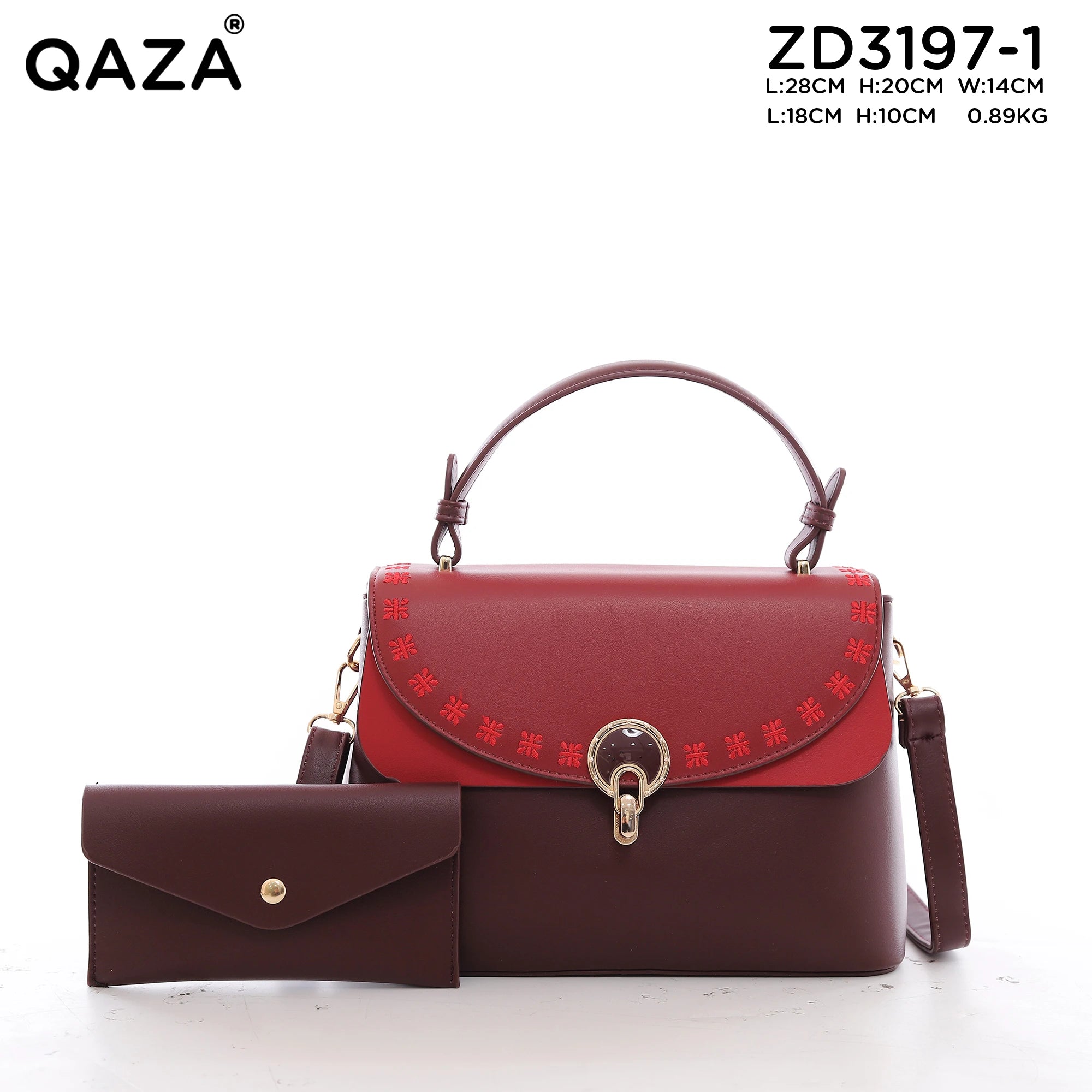 QAZA ZD3197-1 Women PU Leather Embroidery Tote Bag Set