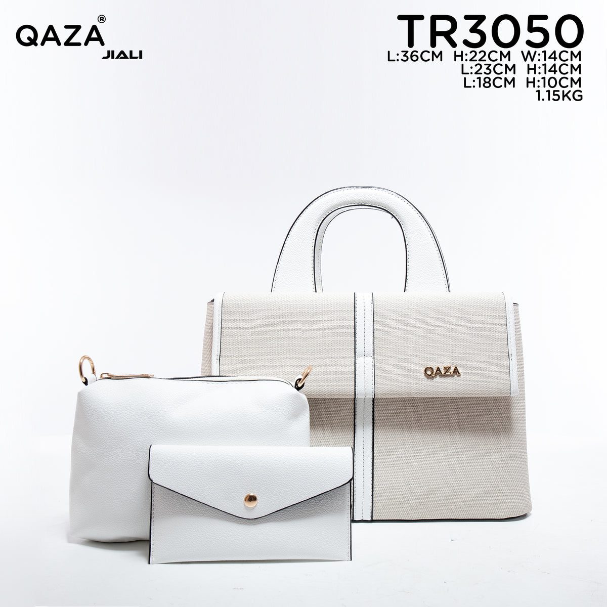 Women PU Leather Canvas Texture 3-in-1 Tote Shoulder Handbag Set