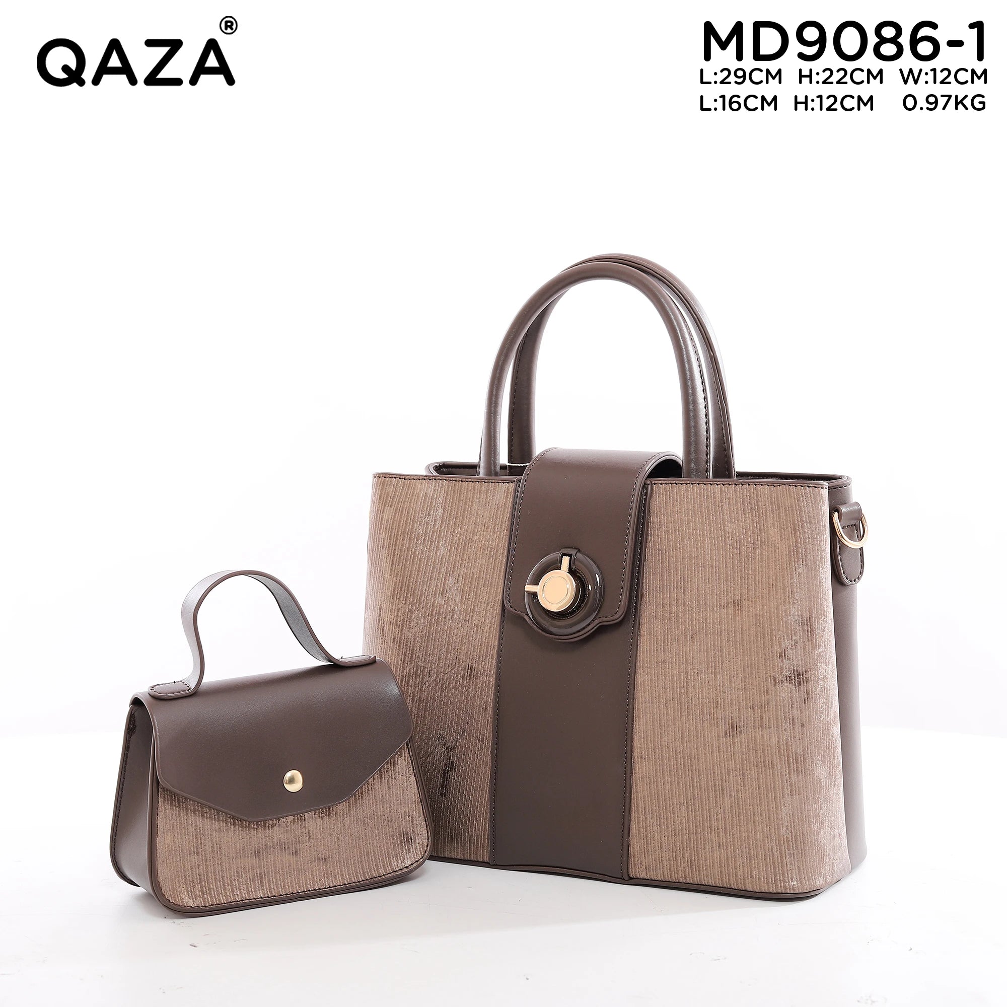 QAZA MD9086-1 Women PU Leather Striped Casual Tote Bag