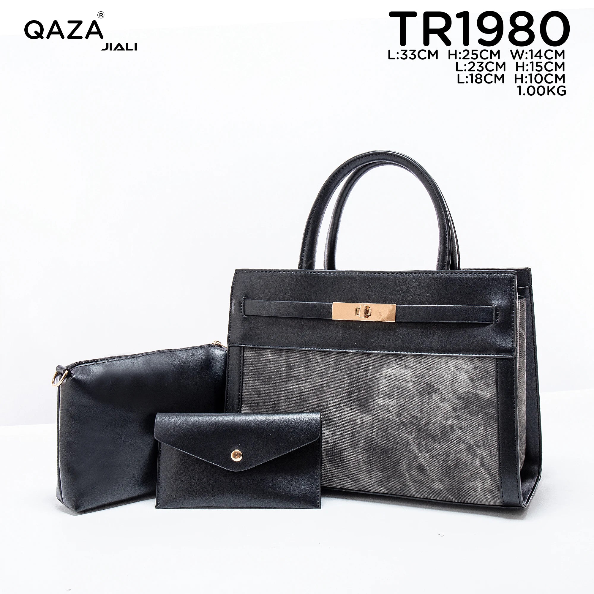 Women PU Leather Marble Pattern 3-in-1 Tote Bag Set