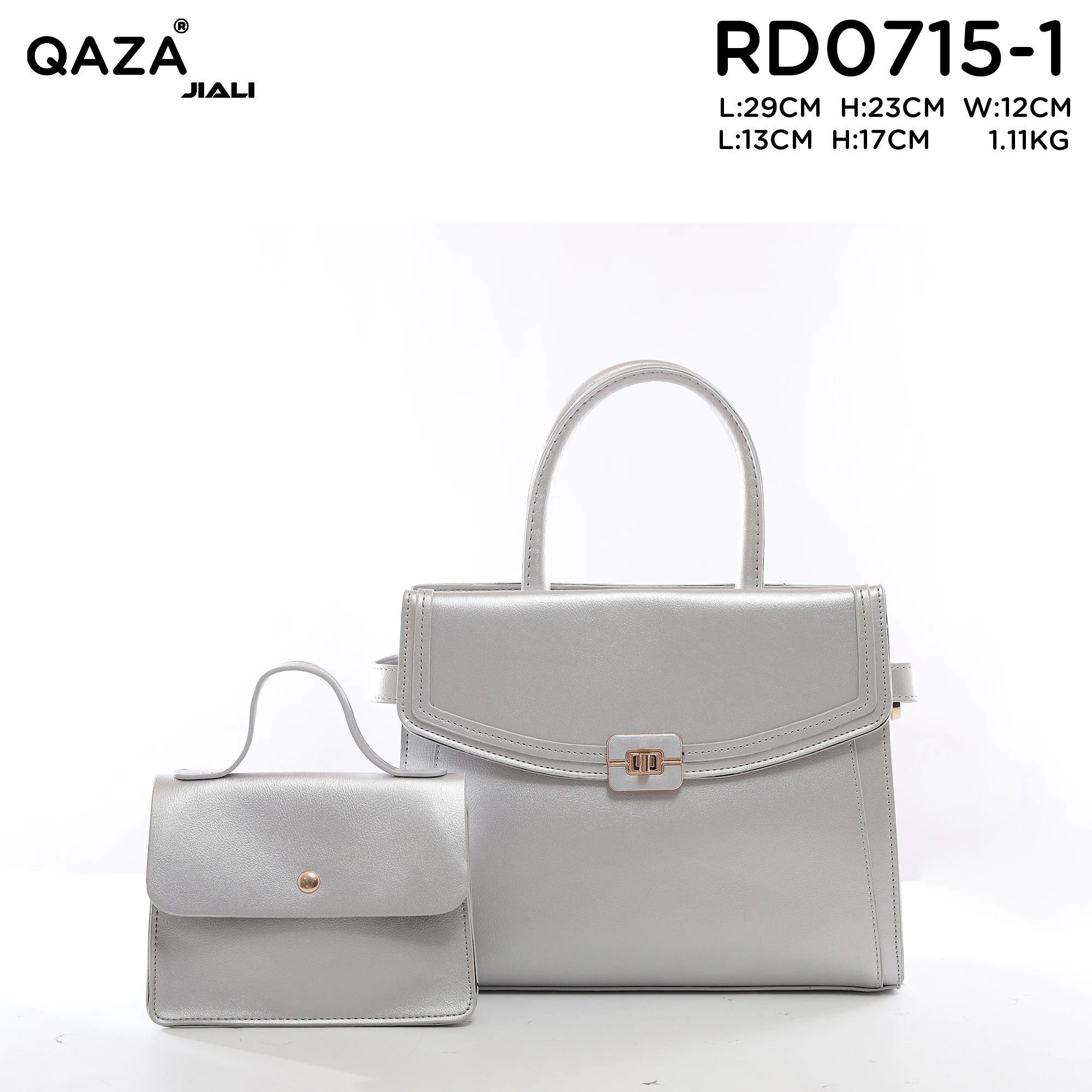 QAZA PD0715-1 Women PU Leather Contrast Trim Tote Bag Set