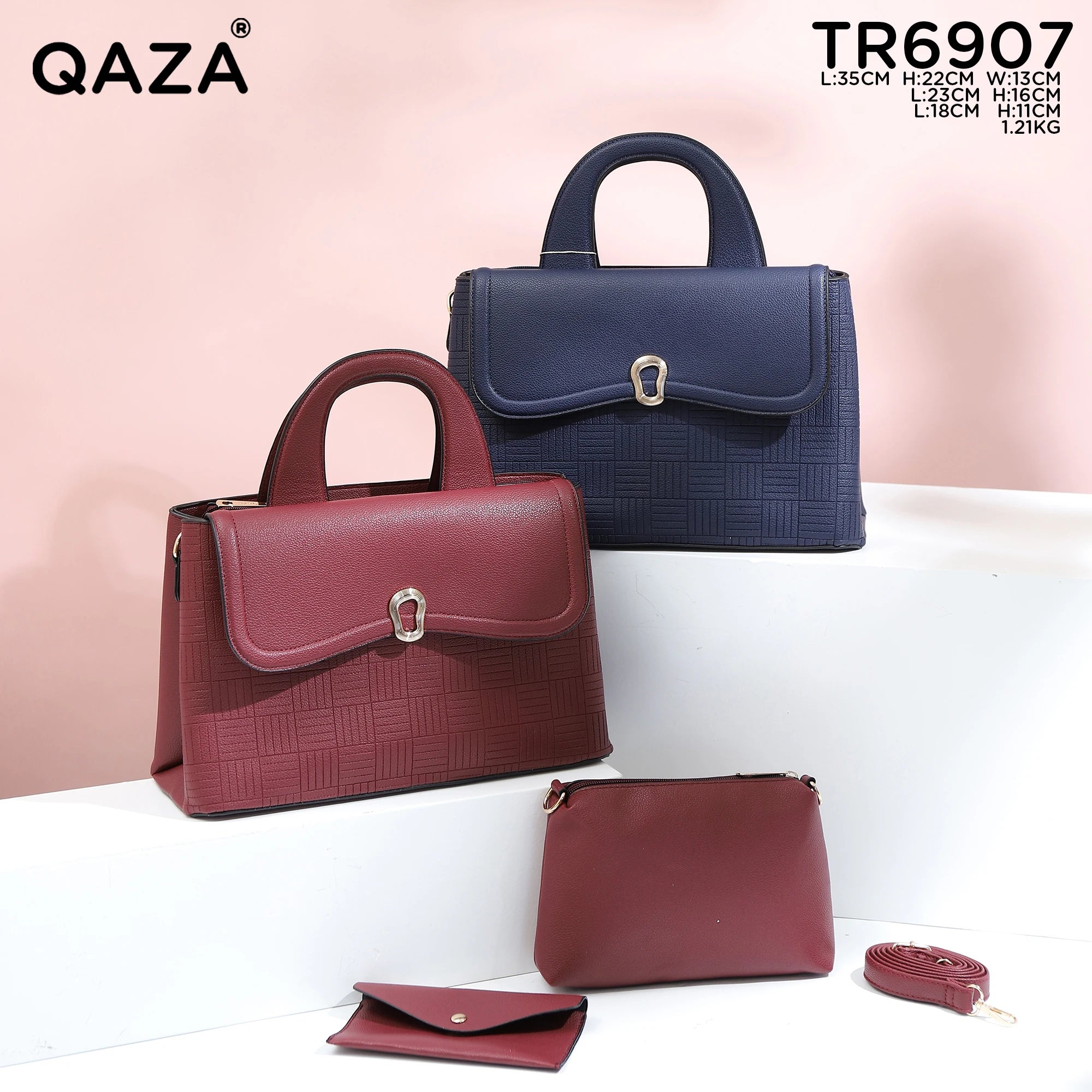 QAZA TR6907 Women PU Leather Crocodile Pattern Tote Bag Set