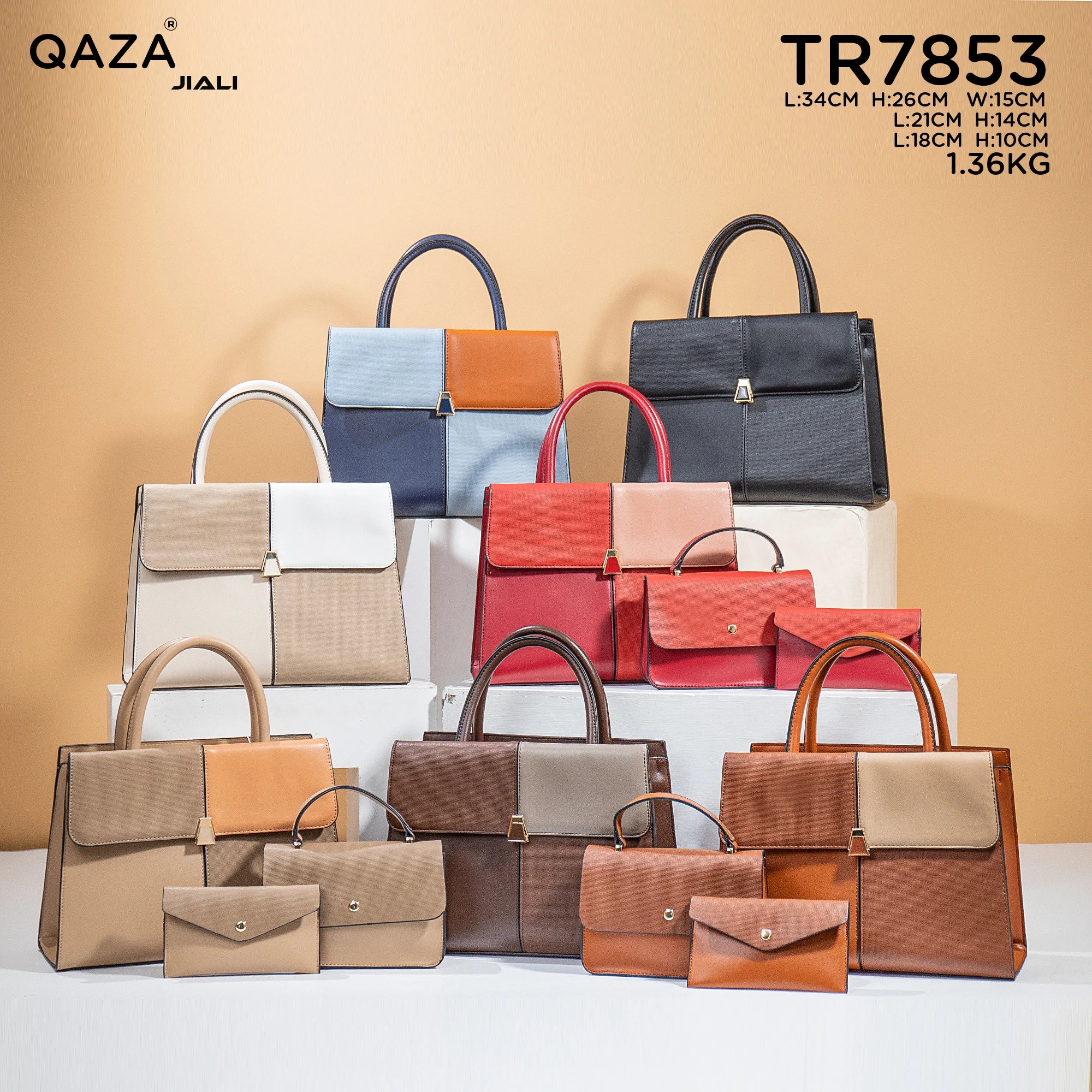 QAZA TR7853 Women PU Leather Crocodile Pattern Tote Bag Set