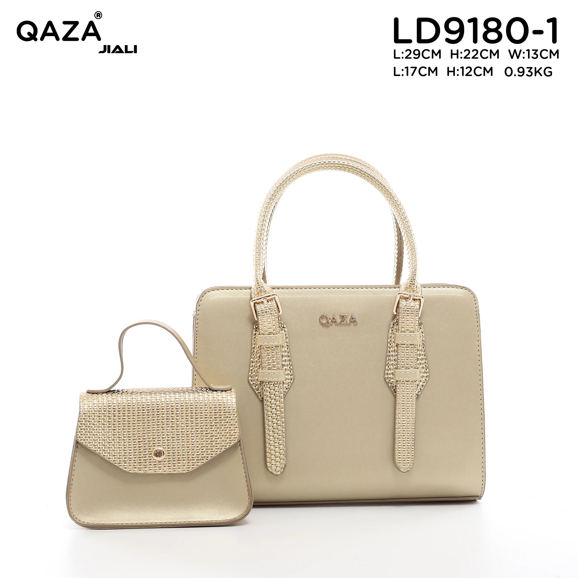 QAZA LD9180-1 Women PU Leather Woven Handle Top Handle Shoulder Bag with Coin Purse