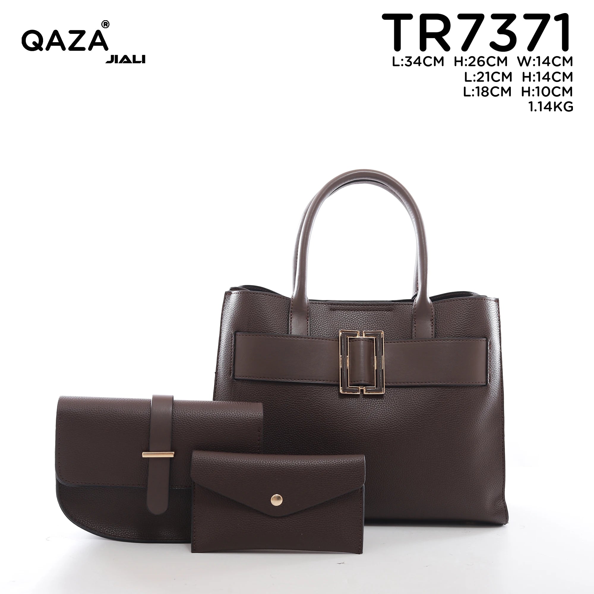 QAZA TR7371 Women PU Leather Crocodile Pattern Tote Bag Set