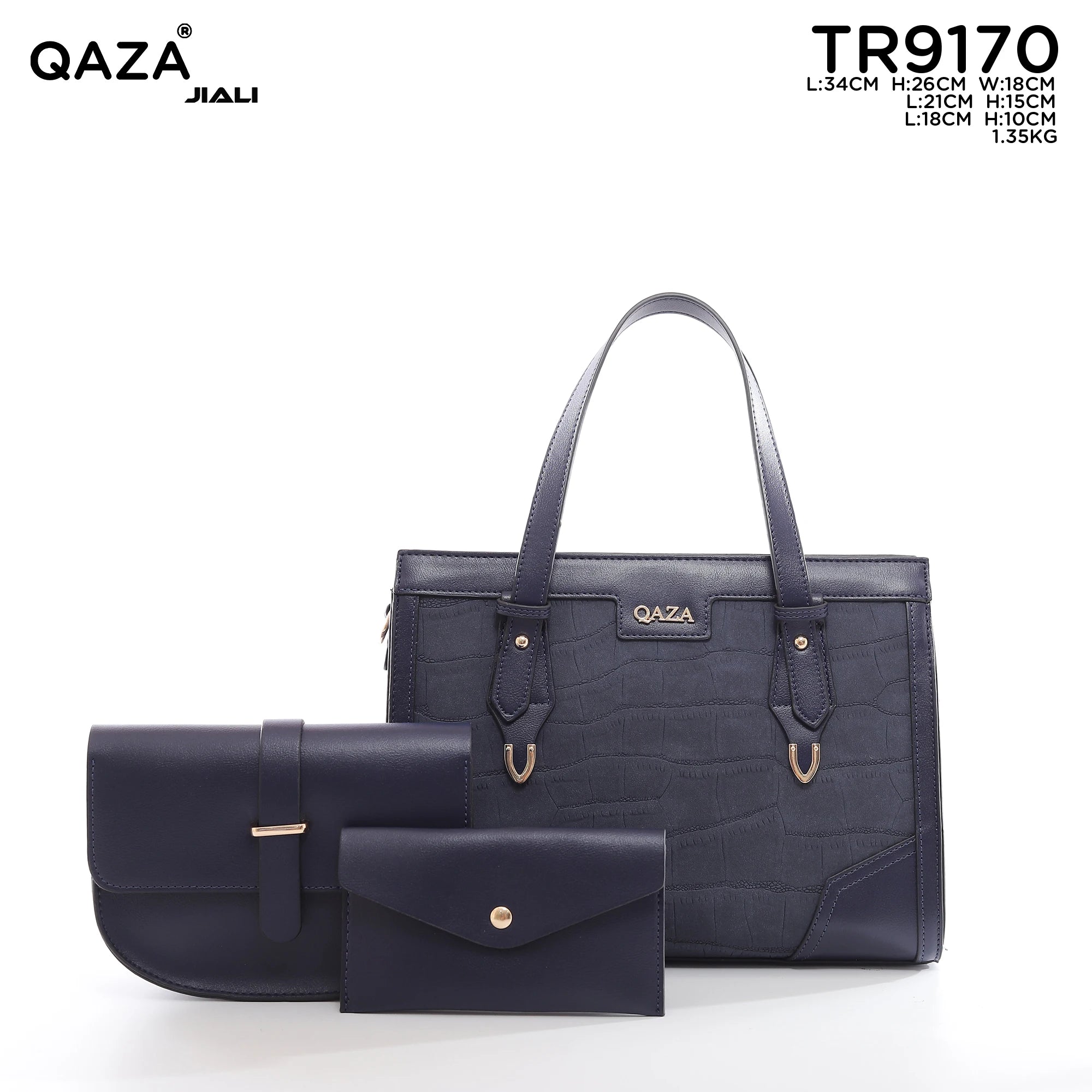 QAZA TR9170 Women PU Leather Crocodile Pattern Tote Bag Set
