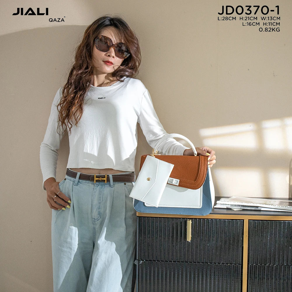 QAZA JD0370-1 Women PU Leather 2-in-1 Tote Bag with Coin Purse
