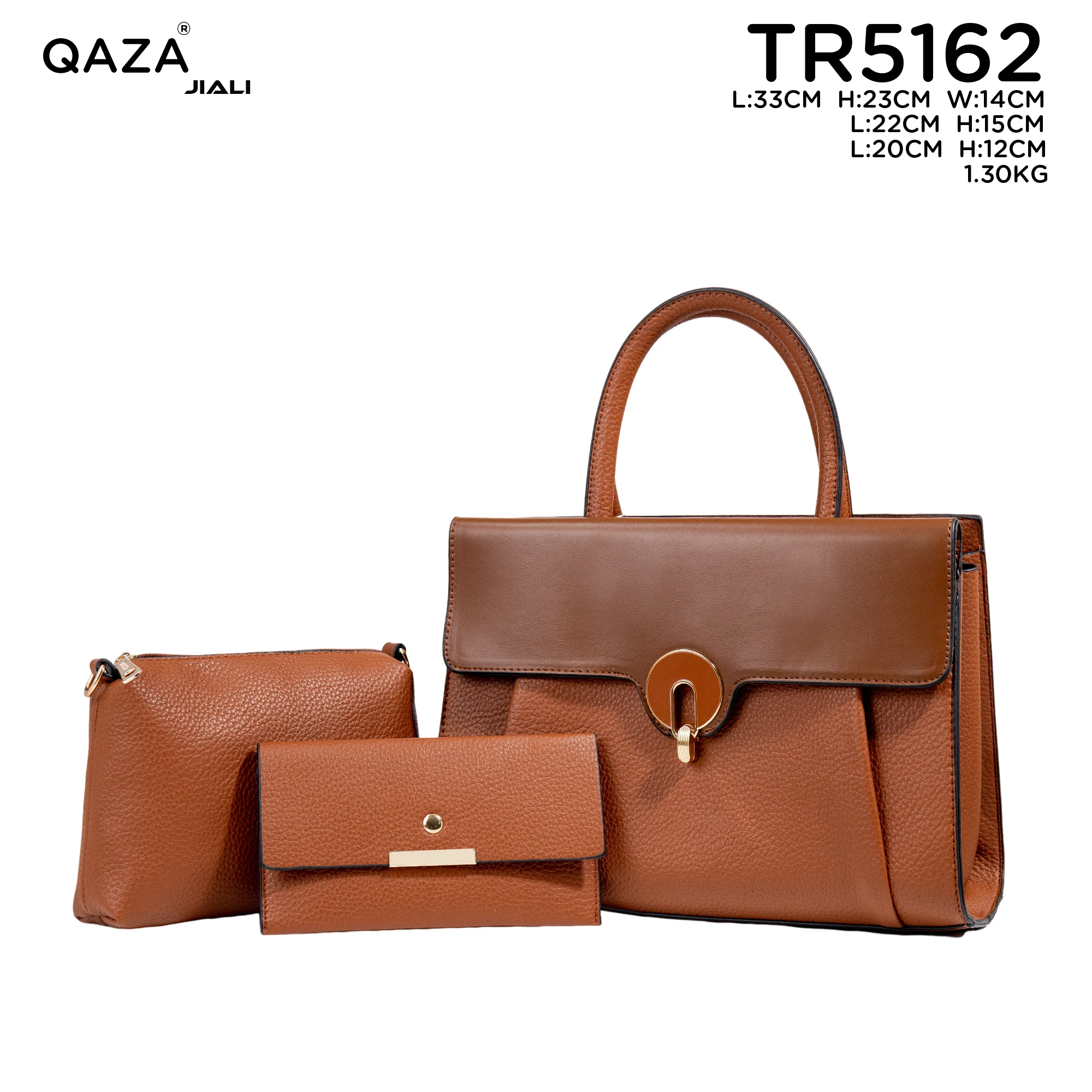 QAZA TR5162 Women PU Leather Lychee Pattern Tote Bag Set