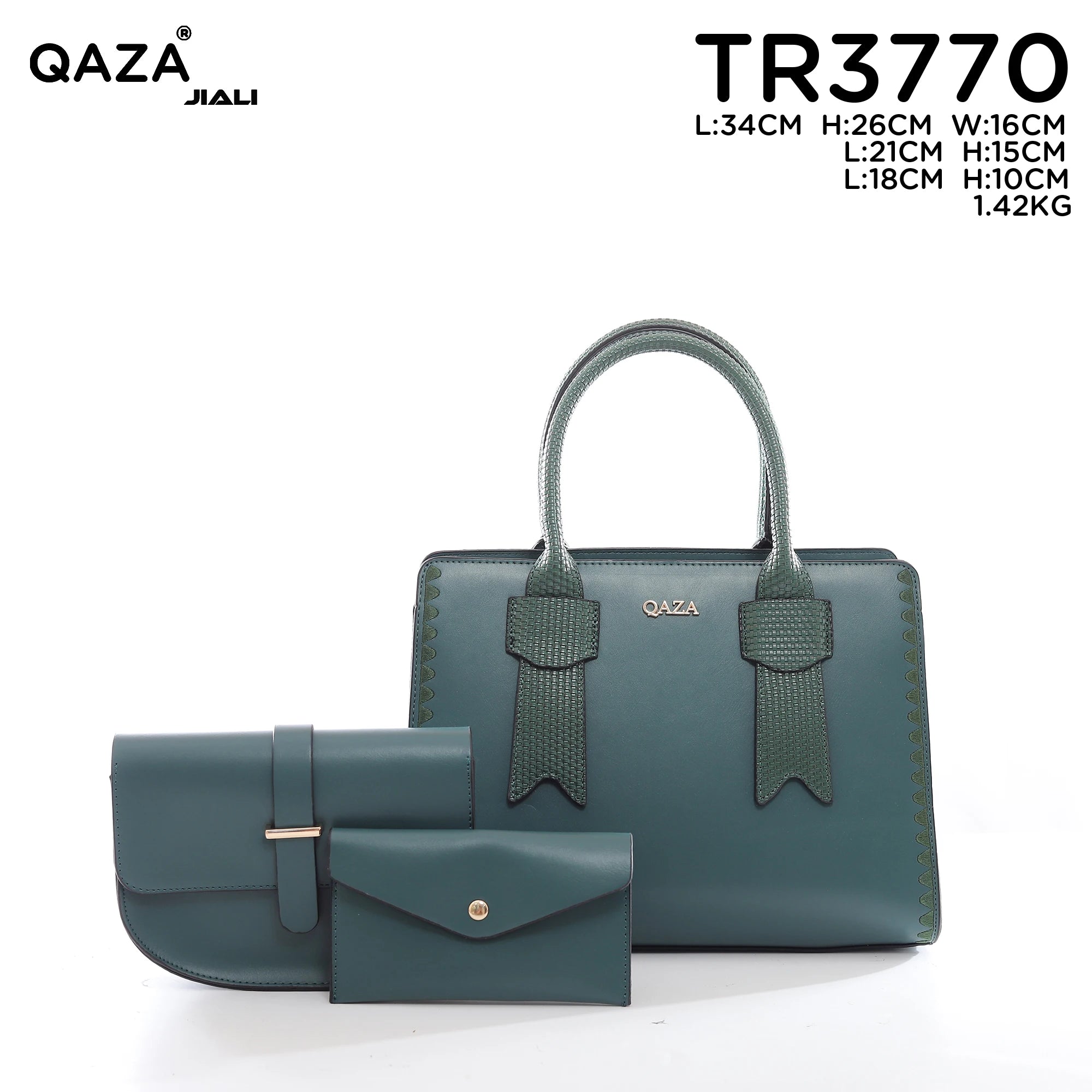 QAZA TR3770 Women PU Leather Saffiano Wavy Edge Tote Bag Set