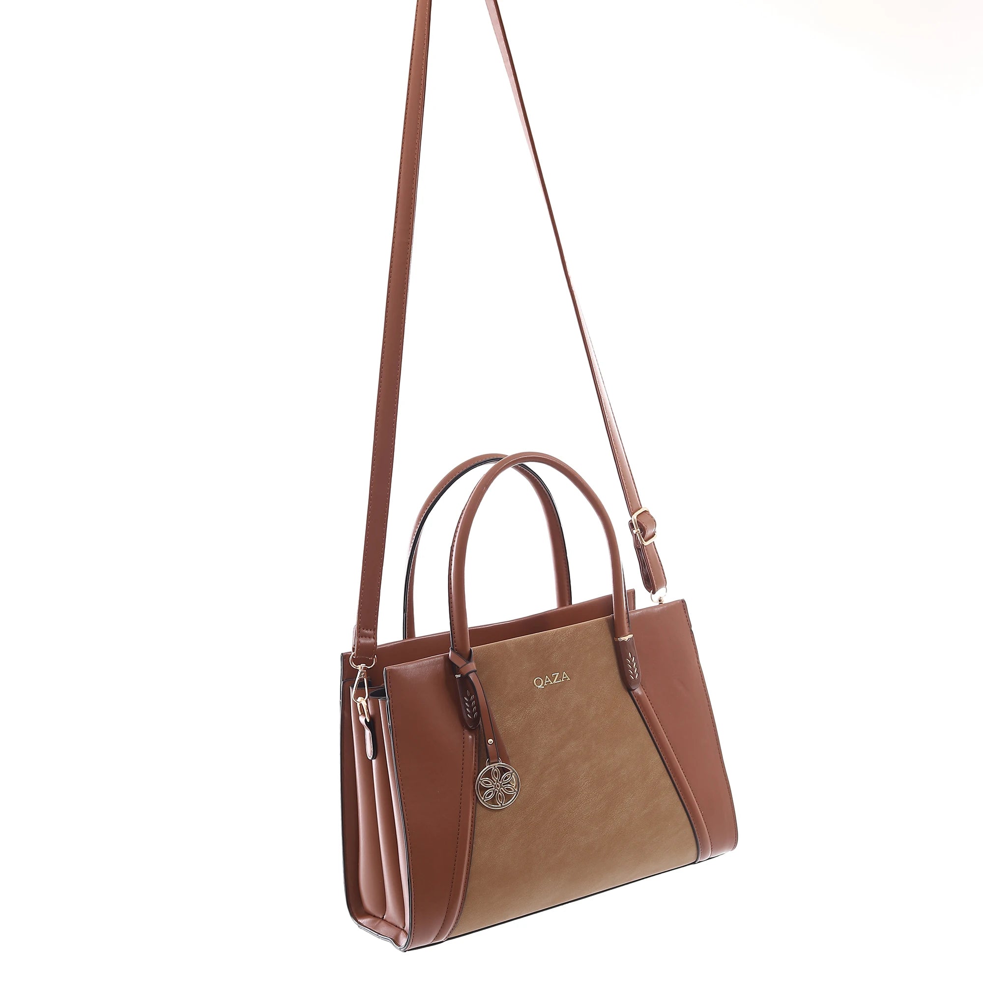 QAZA Women PU Leather 3-in-1 Contrast Color Tote Crossbody Purse Wallet Set