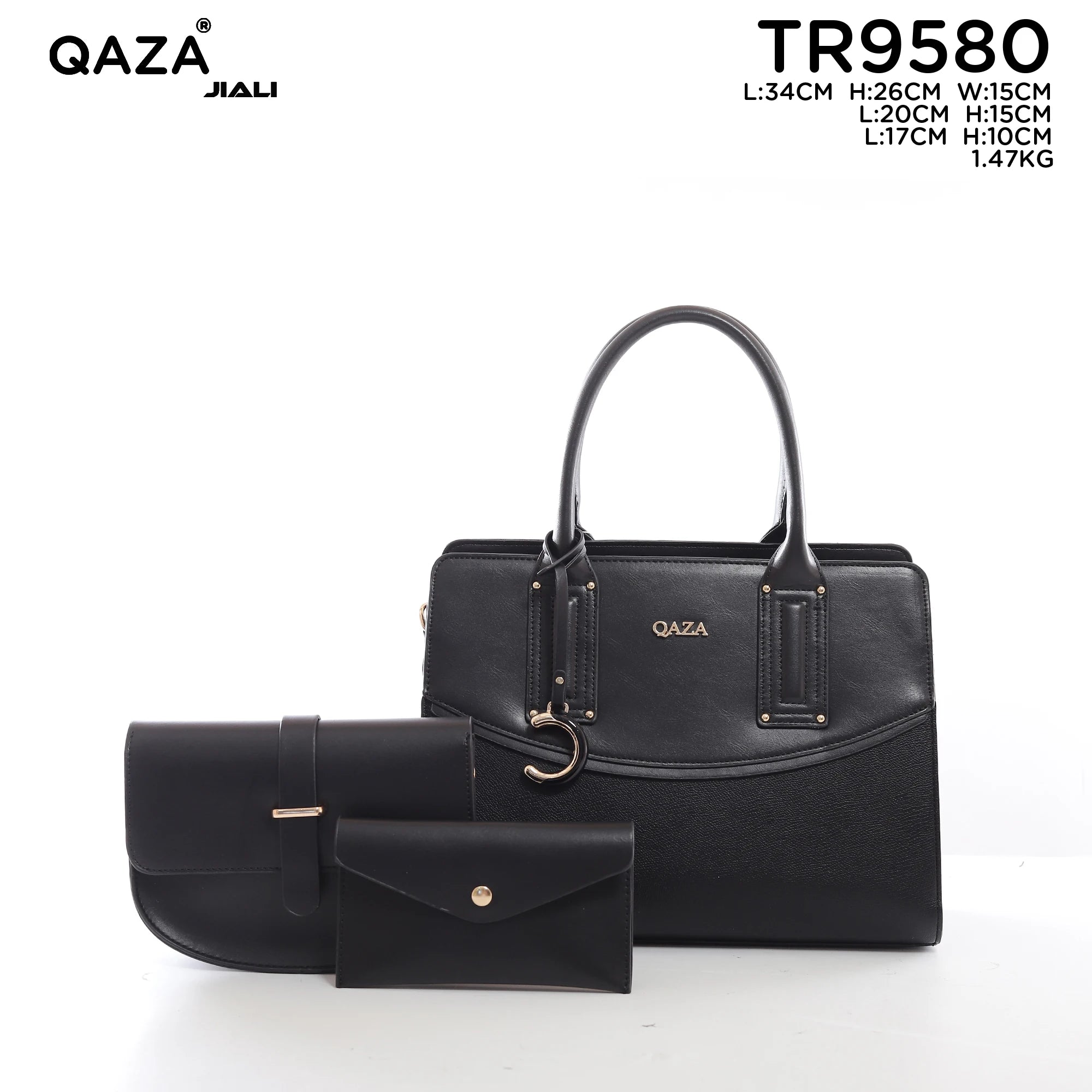 QAZA Women PU Leather 3-in-1 Color Block Tote Crossbody Purse Set