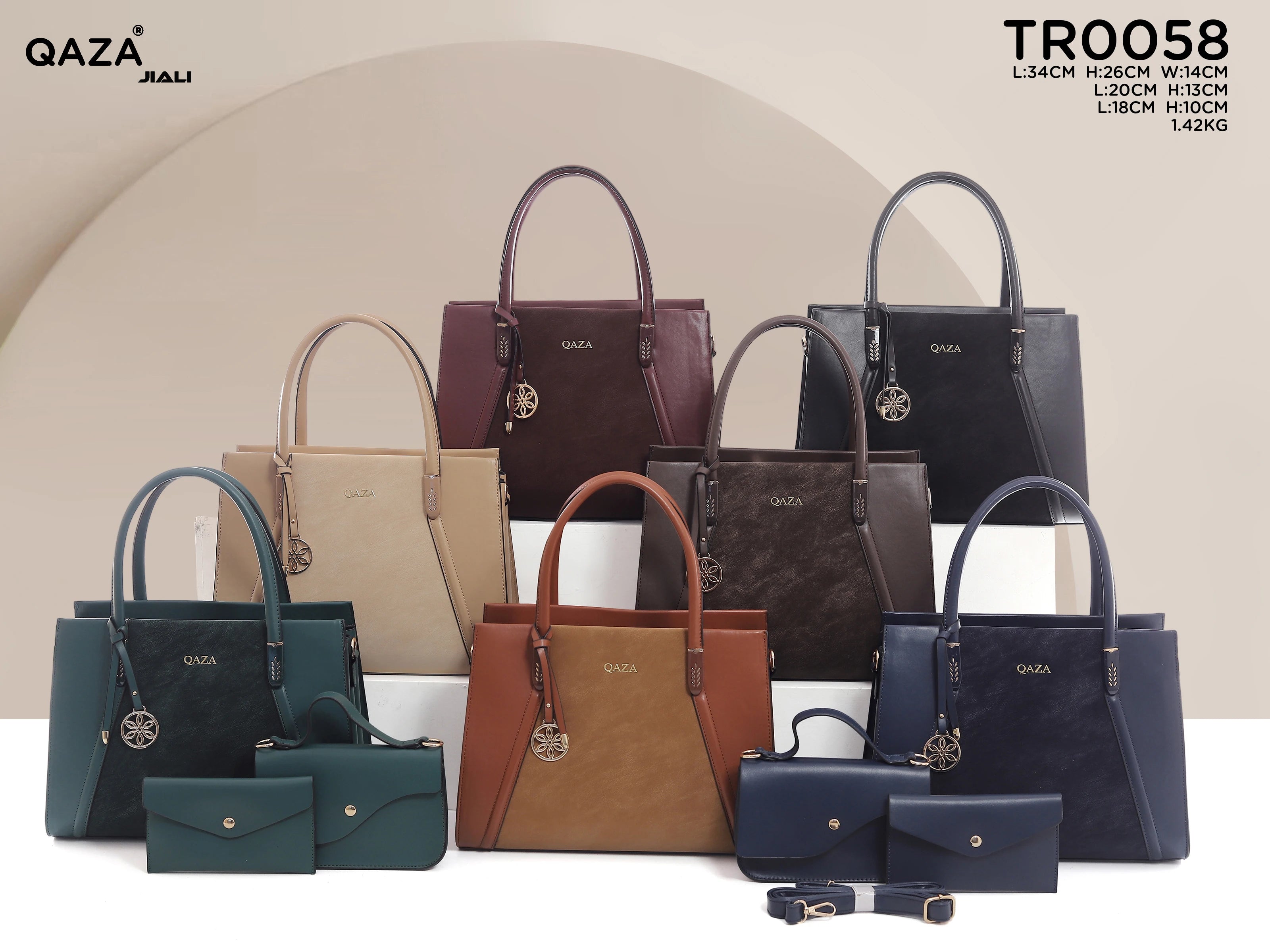 QAZA Women PU Leather Multi-Color Tote Crossbody Purse Wallet Set