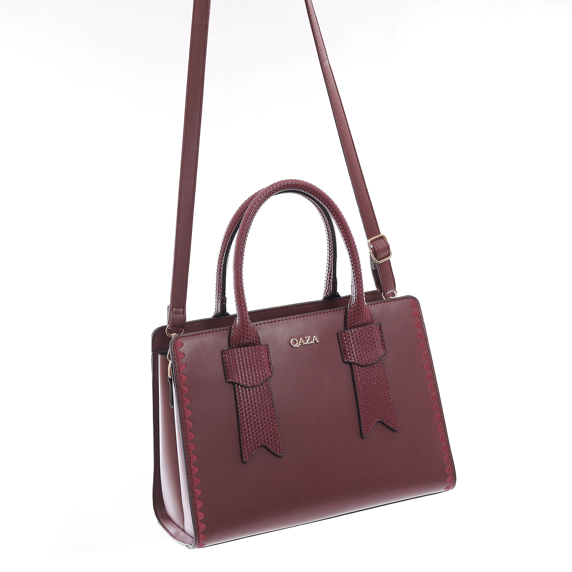 QAZA TR3770 Women PU Leather Saffiano Wavy Edge Tote Bag Set