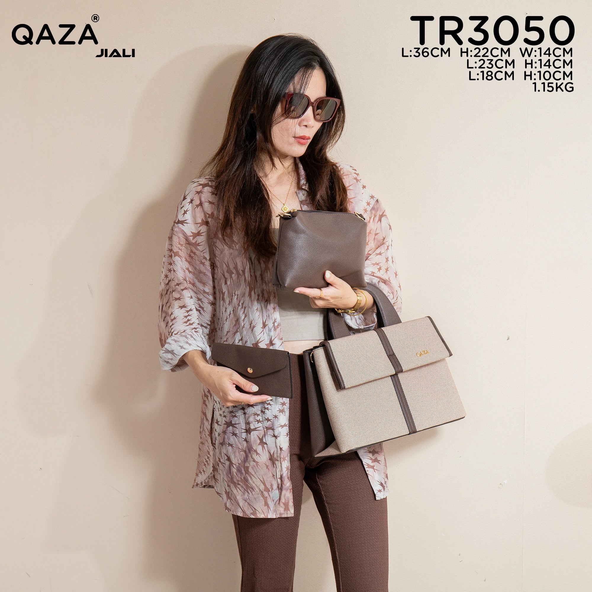 Women PU Leather Canvas Texture 3-in-1 Tote Shoulder Handbag Set